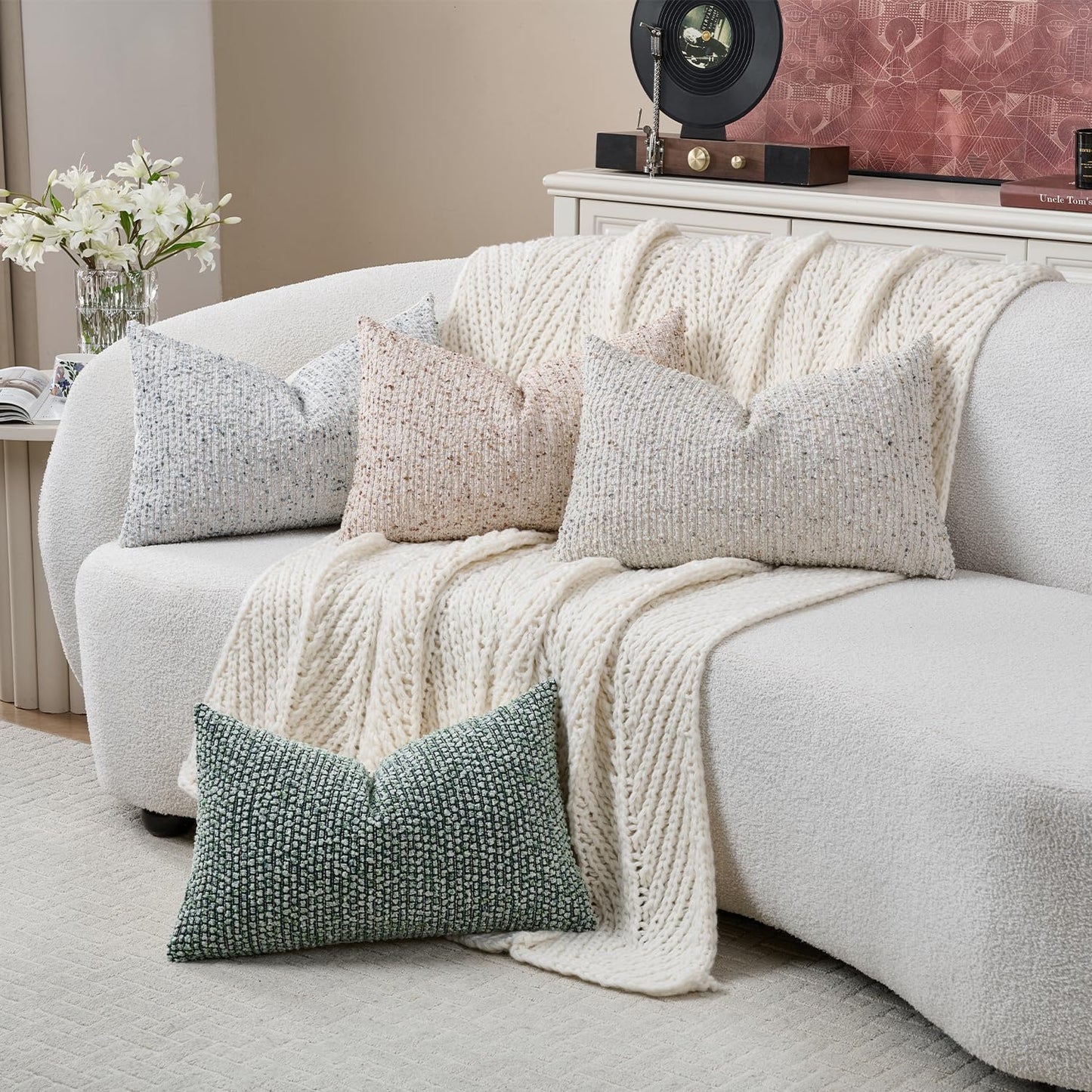 Striped Throw Pillow Covers 12x20 Set of 2 Blue Textured Boucle Chic Morden Boho Accent Farmhouse Rectangular Lumbar Decorative Couch Pillow Covers for Home Decor Bed Sofa Living Room