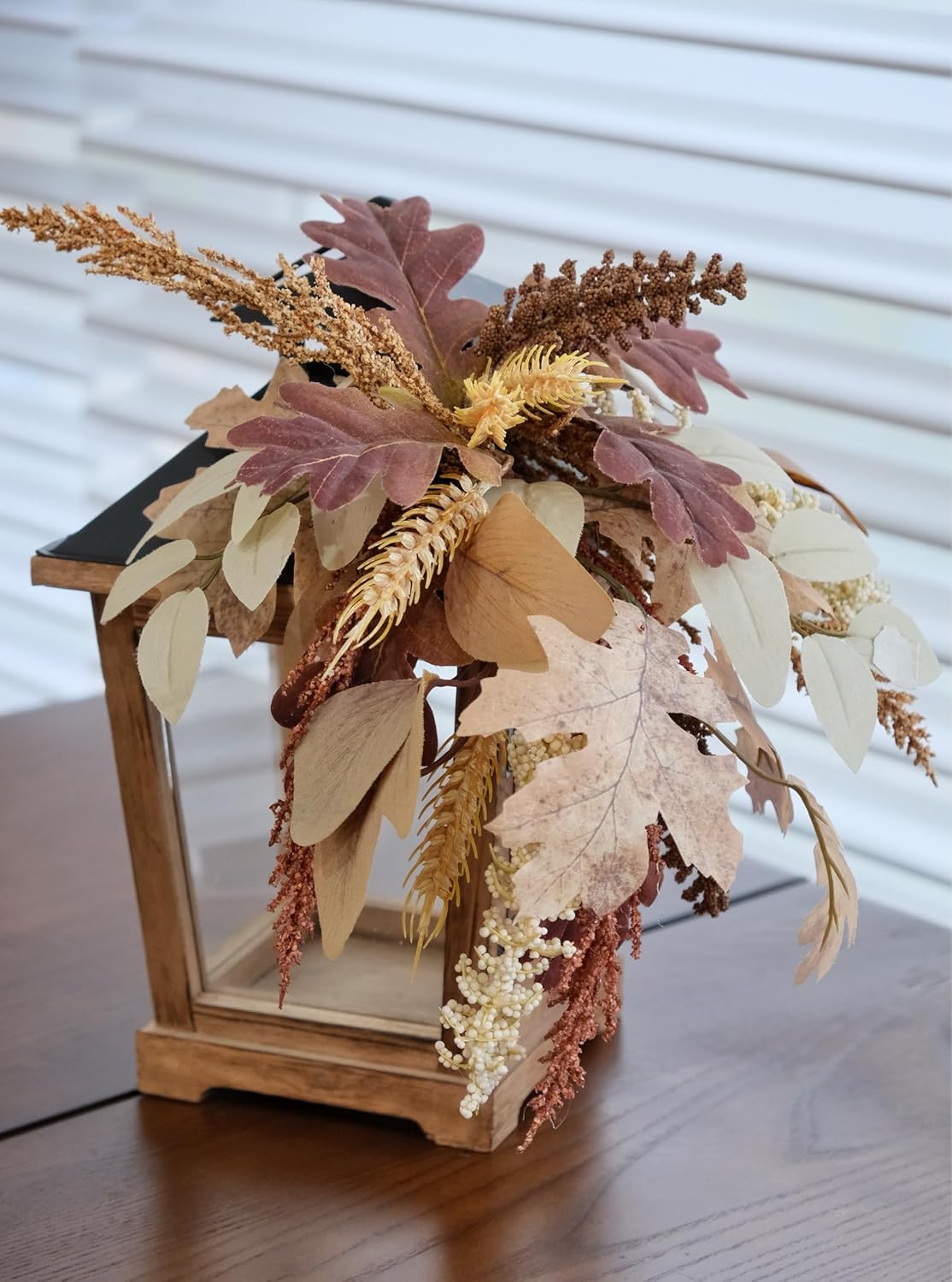 Fall Themed Decorative Wooden Hurricane Candle Lantern - Candle Holder Fall Decor for Home Farmhouse Indoor Outdoor Table Shelf - 14" Tall