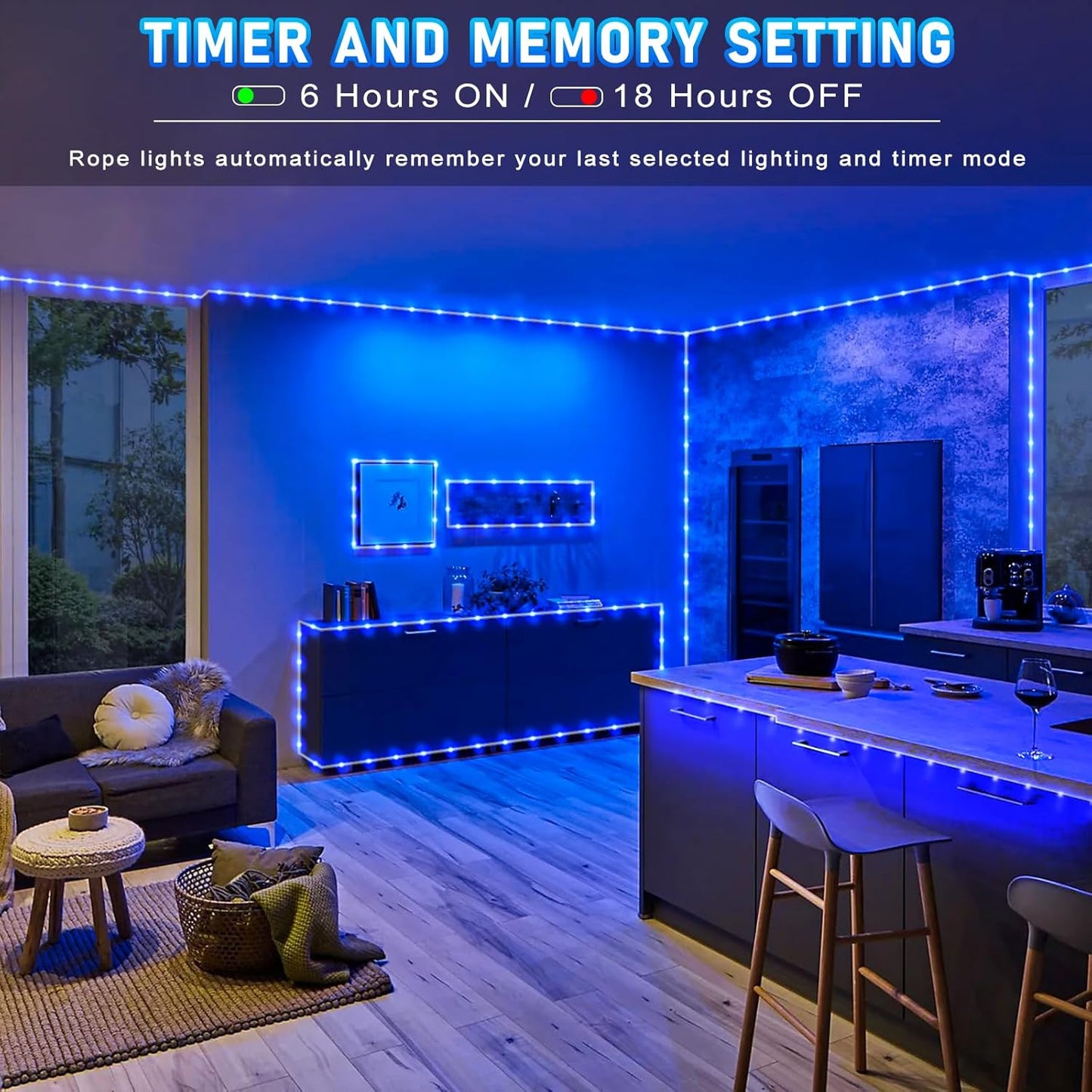 100FT 300 LED Rope Lights Outdoor, Plug in Christmas Rope Lights for Indoor with 8 Modes, Waterproof Connectable String Lights for Outside Patio, Deck, Pool, Stair, Camping Lighting - Blue