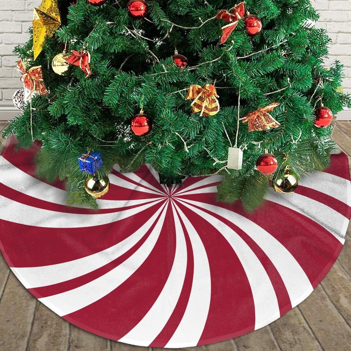 Christmas Tree Skirt,Mint Sugar Double Swirl Candy Xmas Tree Skirt Rustic Farmhouse Tree Skirt for Christmas Decor Xmas Holiday Home Party Decorations30