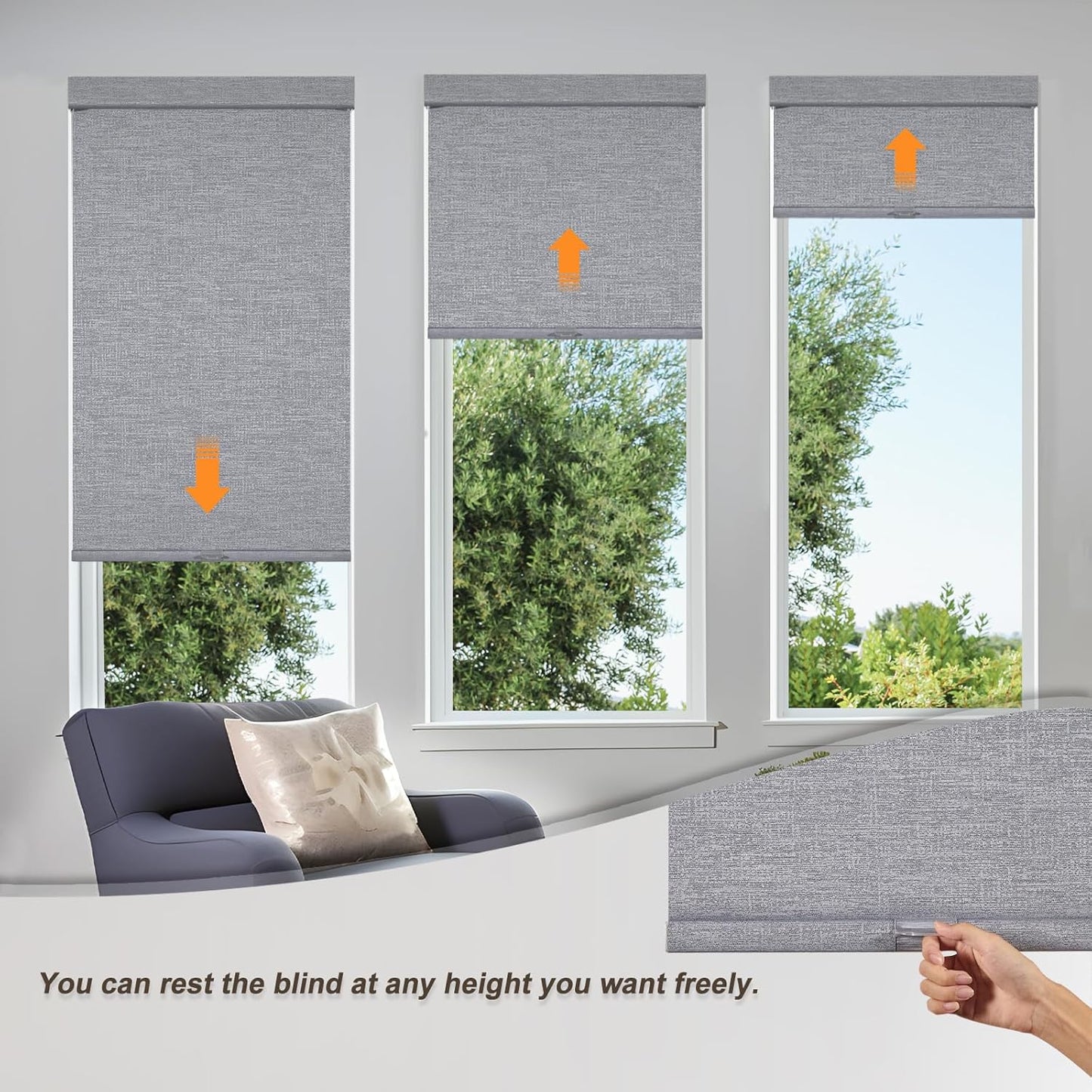 Persilux Blackout Roller Shades for Indoor Windows with Upgraded Cassette, Cordless Shades Window Blinds Pull Down for Doors, Easy to Install for Office/Living Room/Bedroom, Grey(83" W x 84" H)