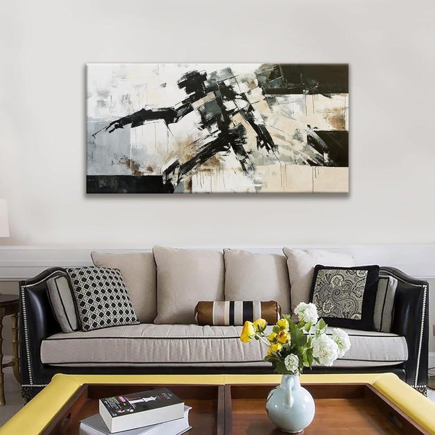 TAIJXAGSG Modern Wall Art Minimalist Abstract Wall Art Prints Painting Cool Robot Black White Canvas Art Wall Decor Picture For Bedroom Office Living Room Home Wall Decor 24"X48"