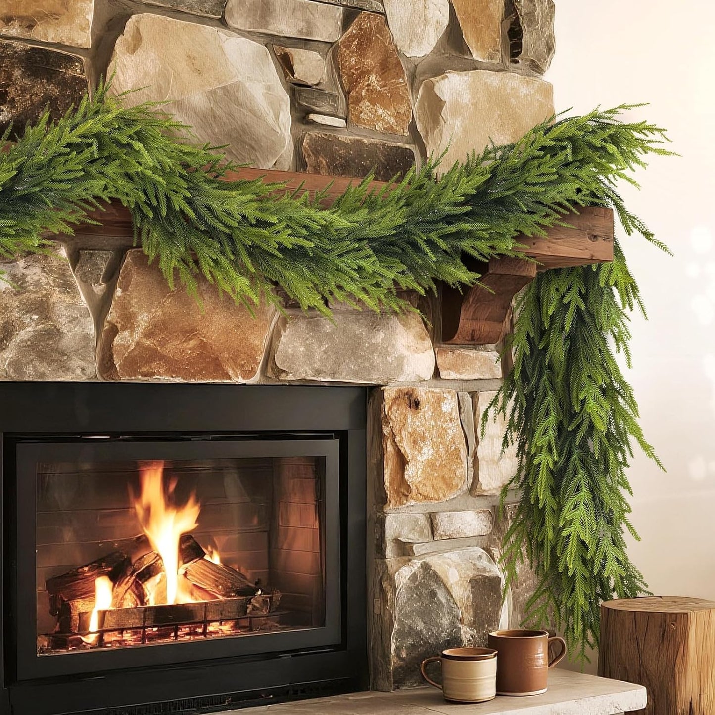 Artificial Norfolk Pine Garland - Faux Christmas Garland Fake Green Garland for Fireplace,Table, Stairs, Mantle, Window,Indoor Outdoor,Home,Holiday Decor (1 PCS,6 FT)
