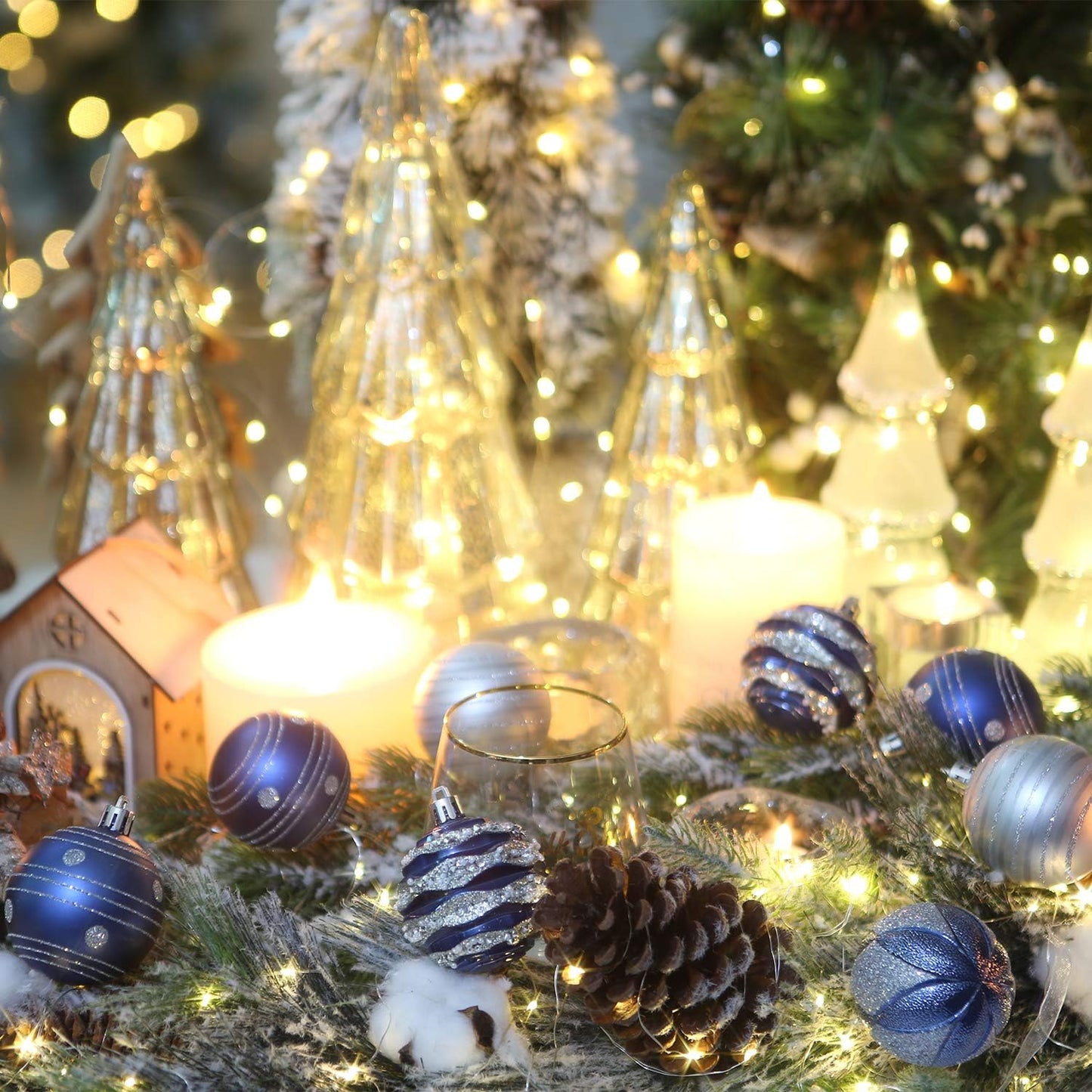 Sea Team 60mm/2.36" Set of Colorful Painted Sparkling Ornaments and Hanging Balls for Christmas Tree - 30pcs