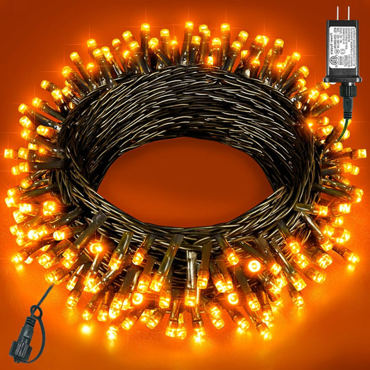 Halloween Lights Outdoor 40FT 120 LED, Green Wire String Lights for Outside Waterproof, 8 Modes Connectable Twinkle Tree Light for Indoor Bedroom Yard Party Holiday Decorations, Orange
