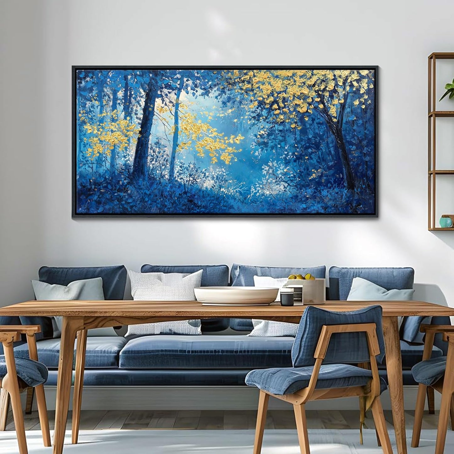 Blue and Gold Canvas Wall Art - Forest Bedroom Wall Art - Tree Wall Pictures for Living Room, Office, or Bedroom - Nature Landscape Canvas Decor Framed Painting 29×58IN