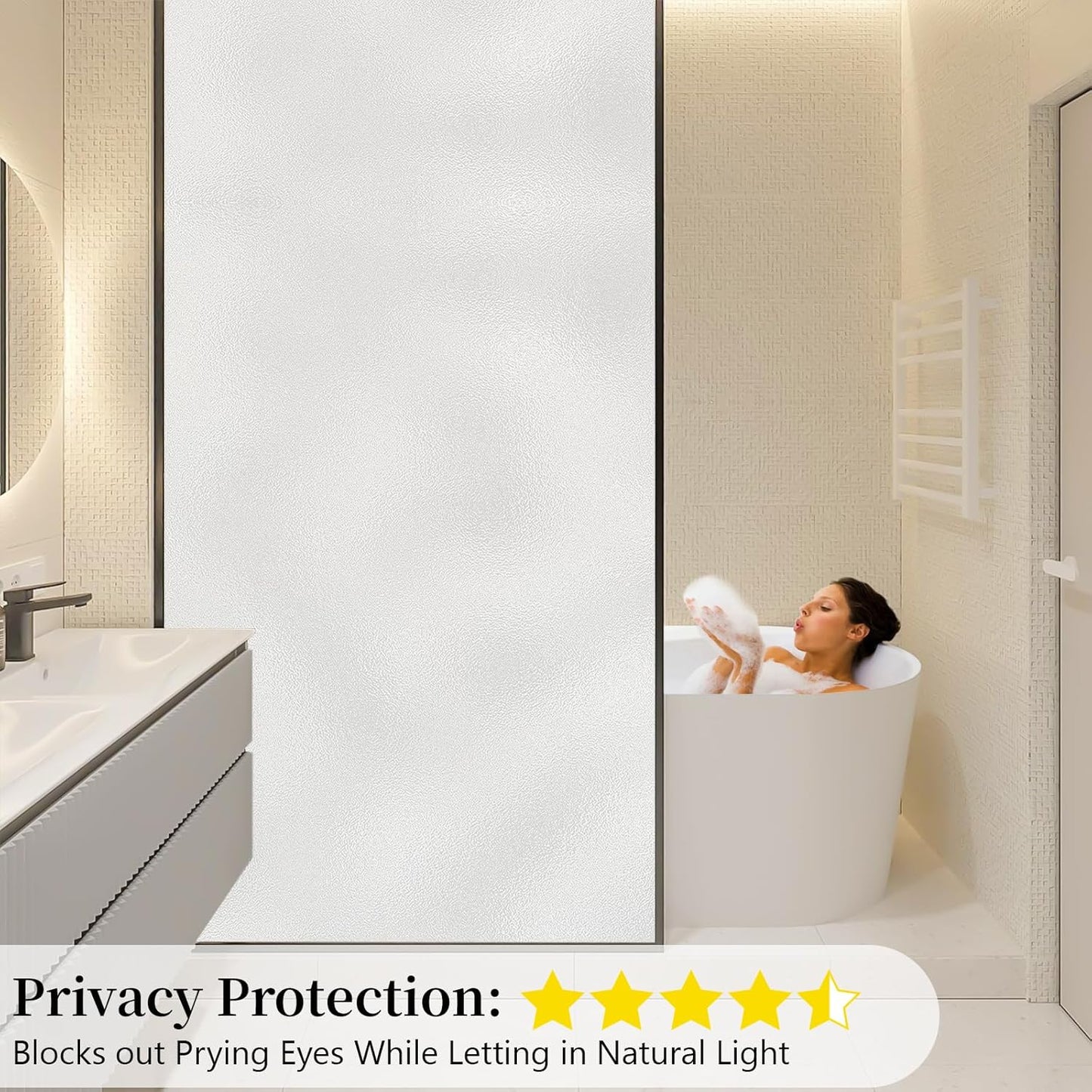 Niviy Frosted Glass Window Privacy Film 23.6 x 118 Inch Static Cling Bathroom Window Frosting Film Day and Night Privacy Windows Cling Home Glass Door Cover