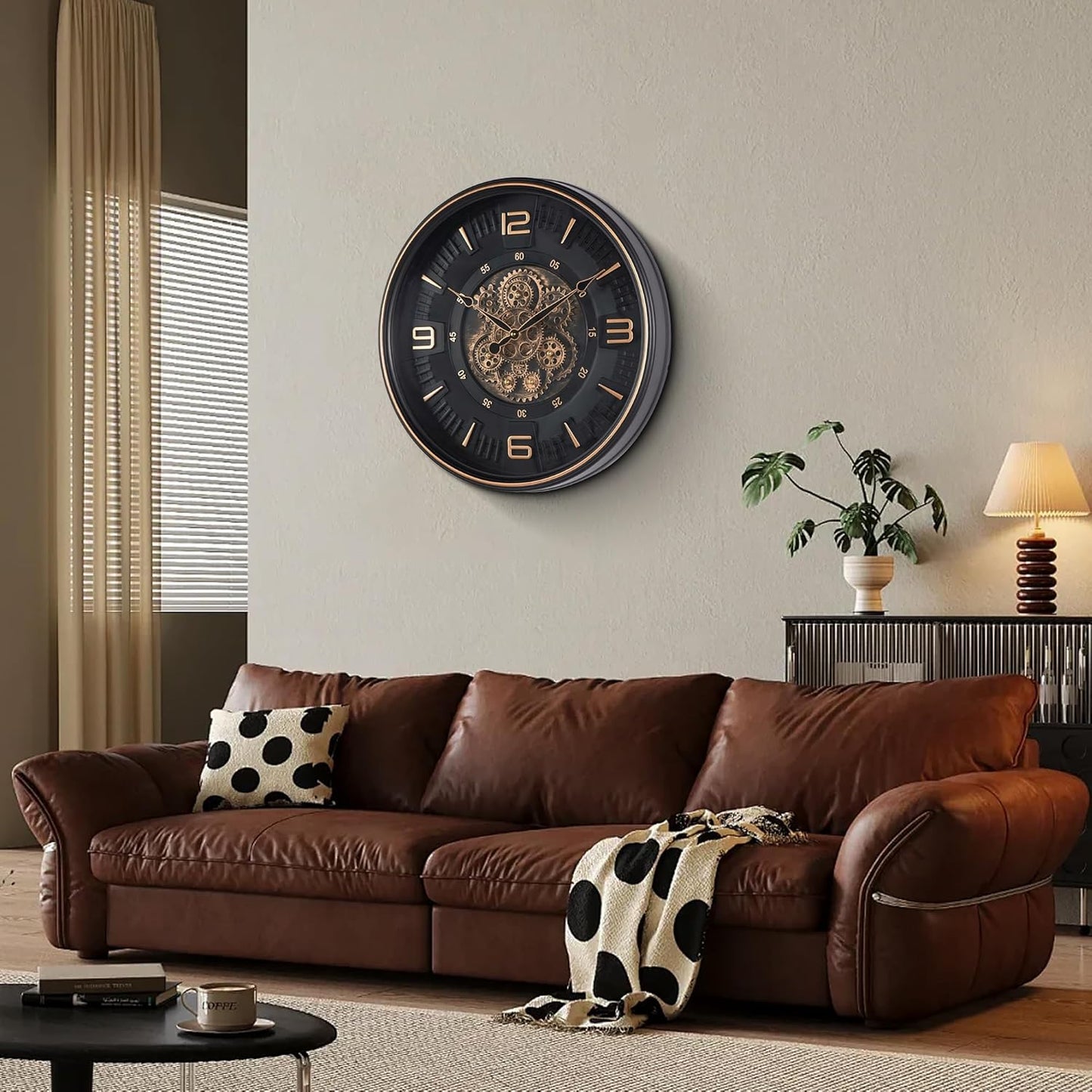 20in Large Real Moving Gears Wall Clock for Living Room, Battery Operated Wall Clocks Decorative Vintage, Home Office Clock, Gift for Family, Friends