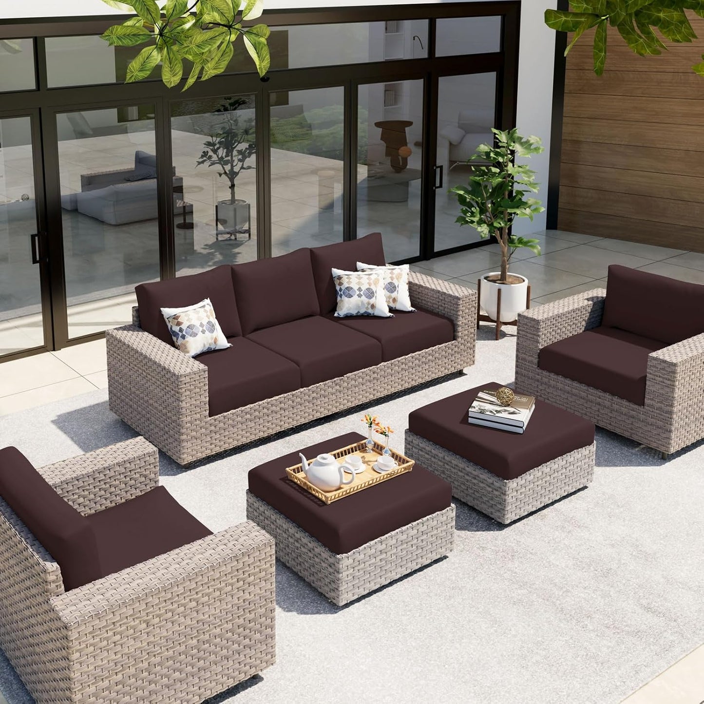 hyha Waterproof Couch Cushion Covers, Stretch Sofa Couch Seat Slipcover for Dog Washable, Non-Slip Waterproof Outdoor Cushion Covers for Patio Furniture Replacement (3 Pieces, Chocolate)