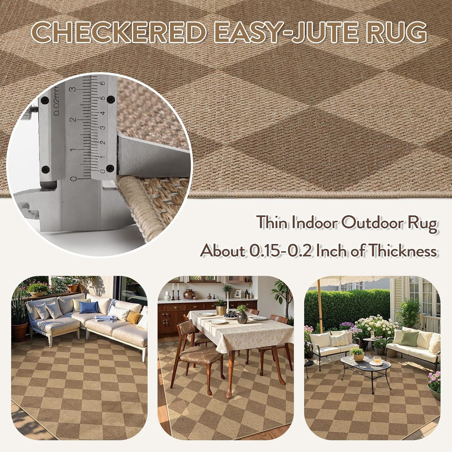 Lahome Checkered Easy Jute 6x9 Rug, Large Rugs for Living Room Dining Room Farmhouse Indoor Outdoor Carpet, Checkerboard Washable Geometric Rug Non Slip Black Carpet for Office Backyard Patio