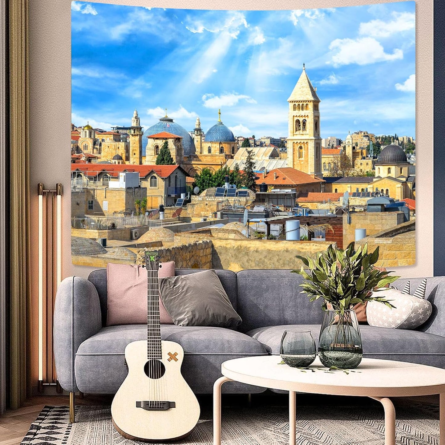 AMM Western Wall Tapestry Jerusalem Old City Church Tapestry for Bedroom Aesthetic Mediterranean Landscape Tapestries Wall Hanging for Living Room Dorm Office 80 x 60 Inch