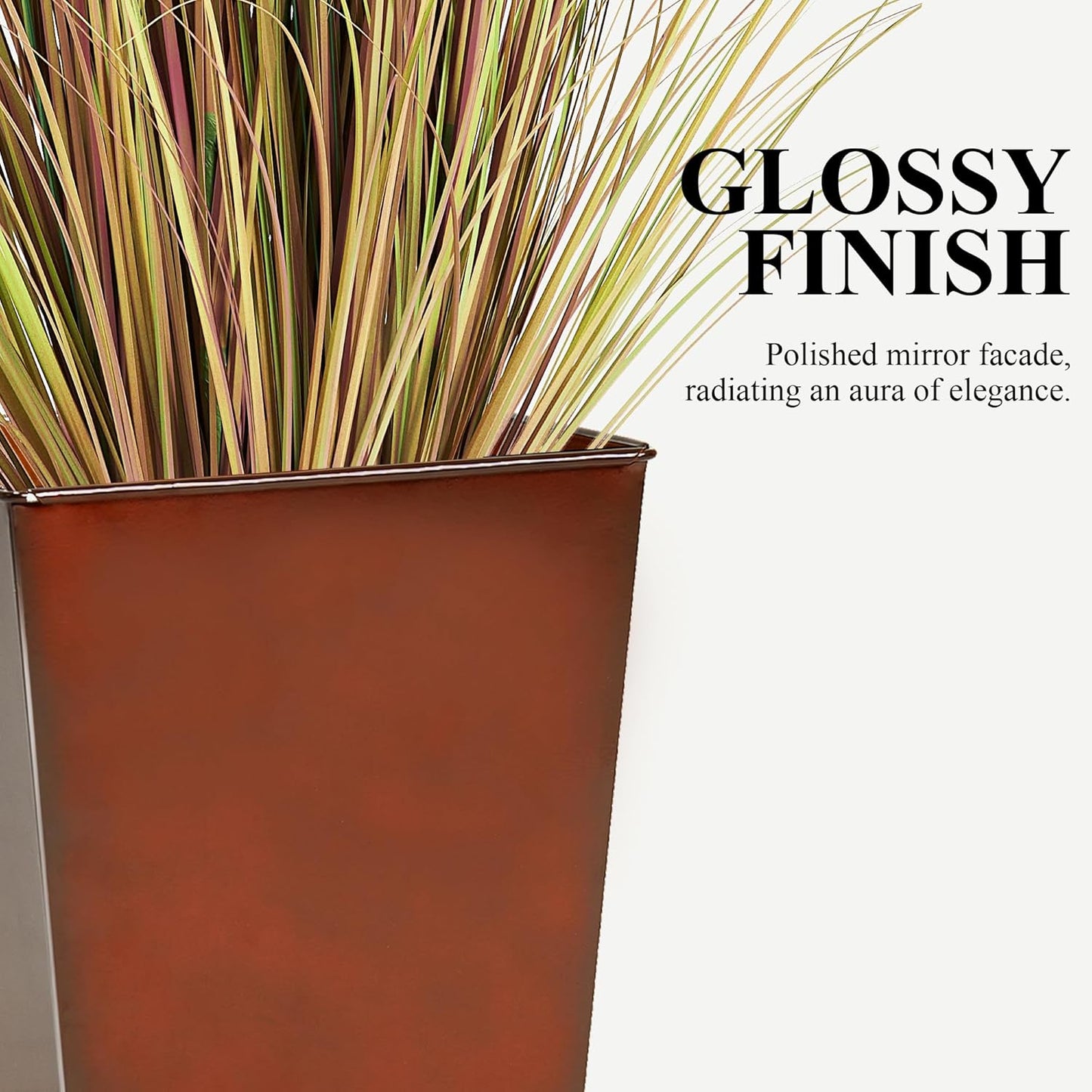 Worth Garden Large Metal Glazed Floor Planter Set of 2-14" Dia x 18" H - Luxurious Glossy Finish Red Tall Square Tapered Steel Plant Pots, Decor Flower Pot Indoor & Outdoor, Drainage Hole