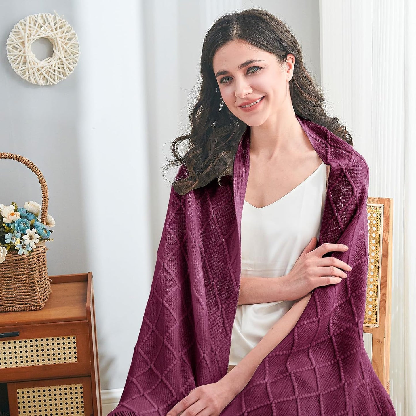 inhand Knitted Throw Blanket for Couch and Bed, Soft Living Room Home Decor Knitted Blanket with Tassel, Outdoor Lightweight Breathable Summer Blanket, Farmhouse Warm Woven Decorative, 50"x60"