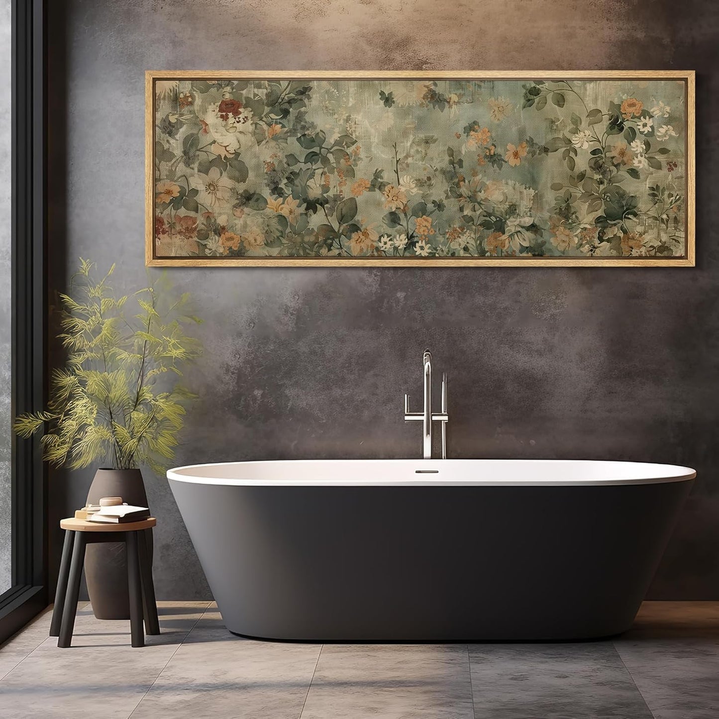 MUDECOR Large Framed Canvas Print Wall Art Minimalist Ink Branches Illustrations Antique Retro Fine Art Illustrations Decorative Colorful for Bedroom - 60"x20"