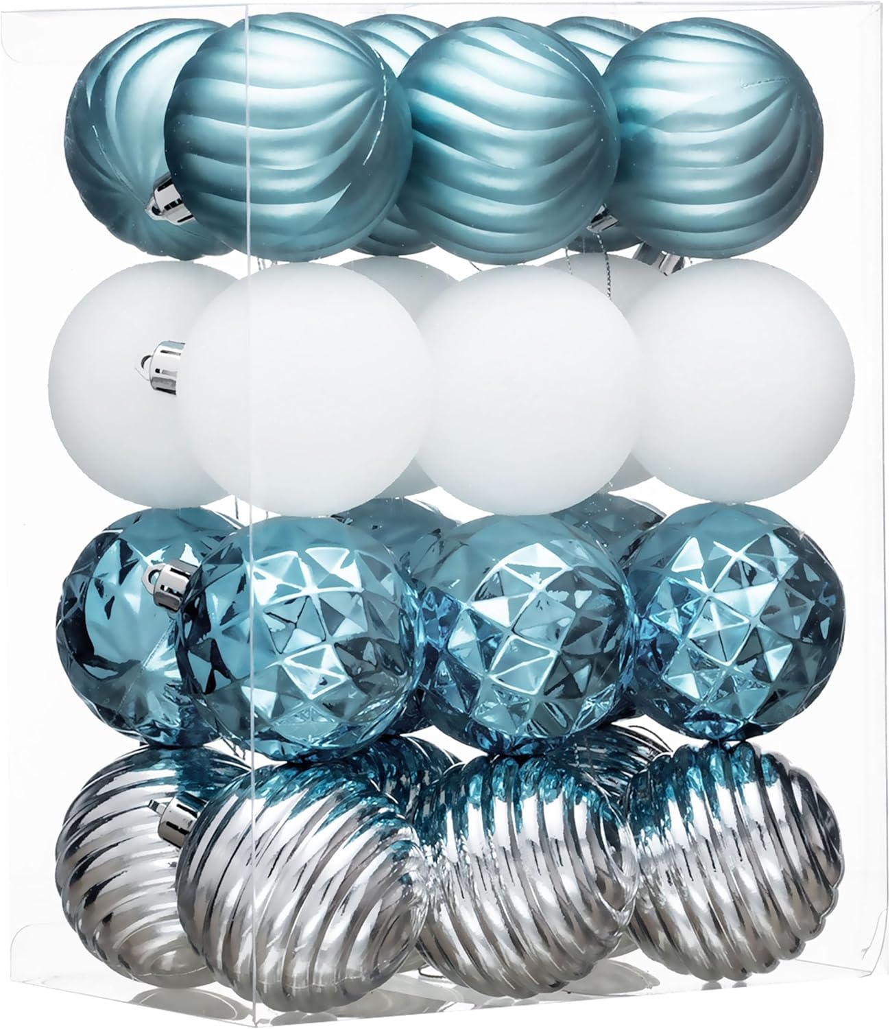 Valery Madelyn Christmas Ornaments Tree Decorations Set for Fall Halloween, 24ct Light Blue Silver Shatterproof Ball Ornaments, 2.36" Hanging Ornament Bulk for Xmas Holiday Party Decor