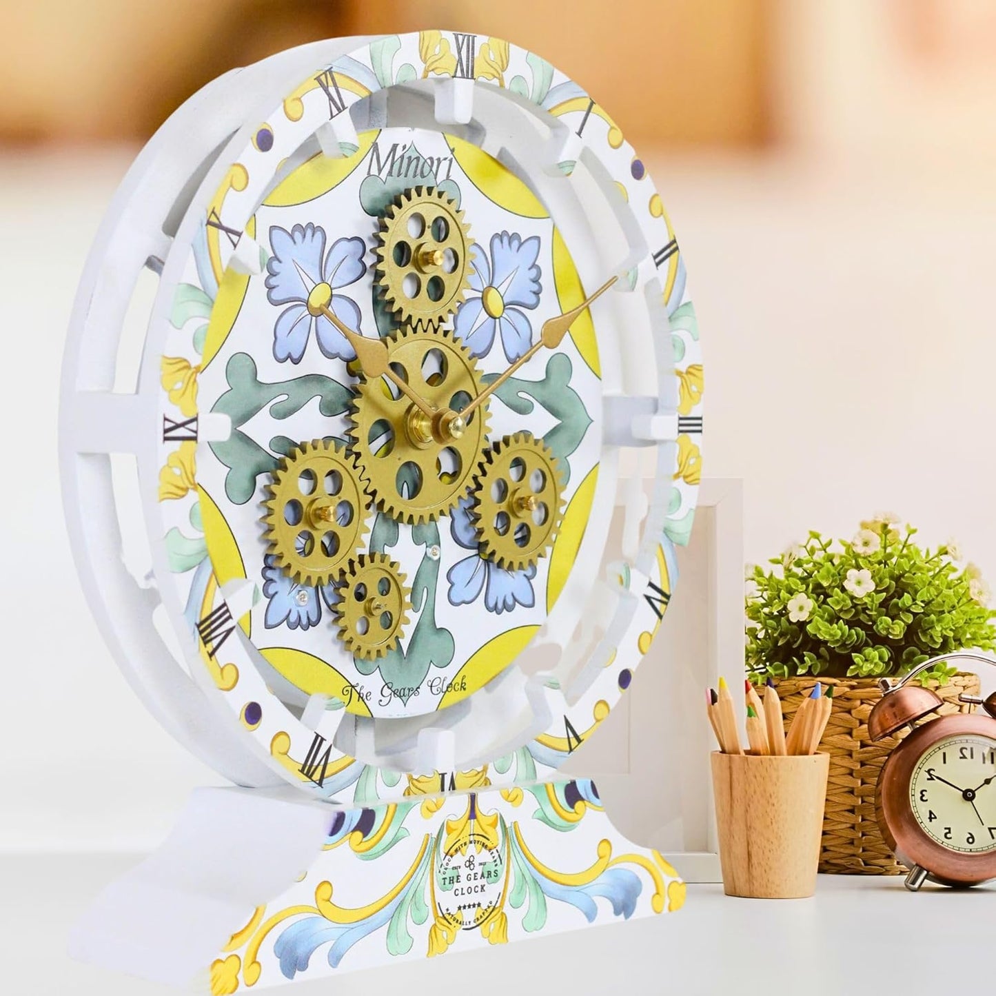 The Gears Clock Wall Clock Italy Collection with Moving Gears (Minori, 10 inch Round)