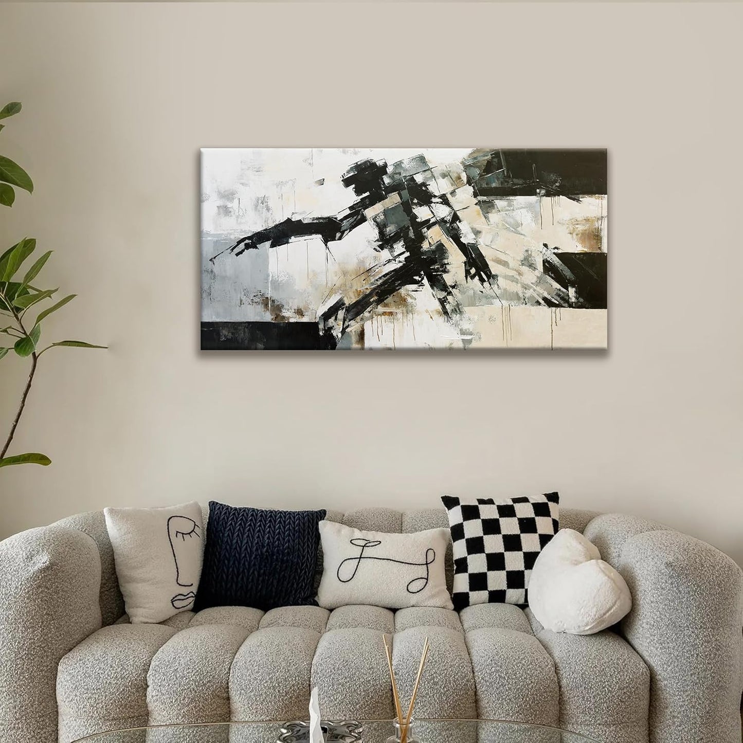 TAIJXAGSG Abstract Wall Art Minimalist Abstract Art Painting Cool Black Robot Modern Canvas Art Wall Decor Picture For Bedroom Office Home Wall Decor 20"X40"Ready To Hang