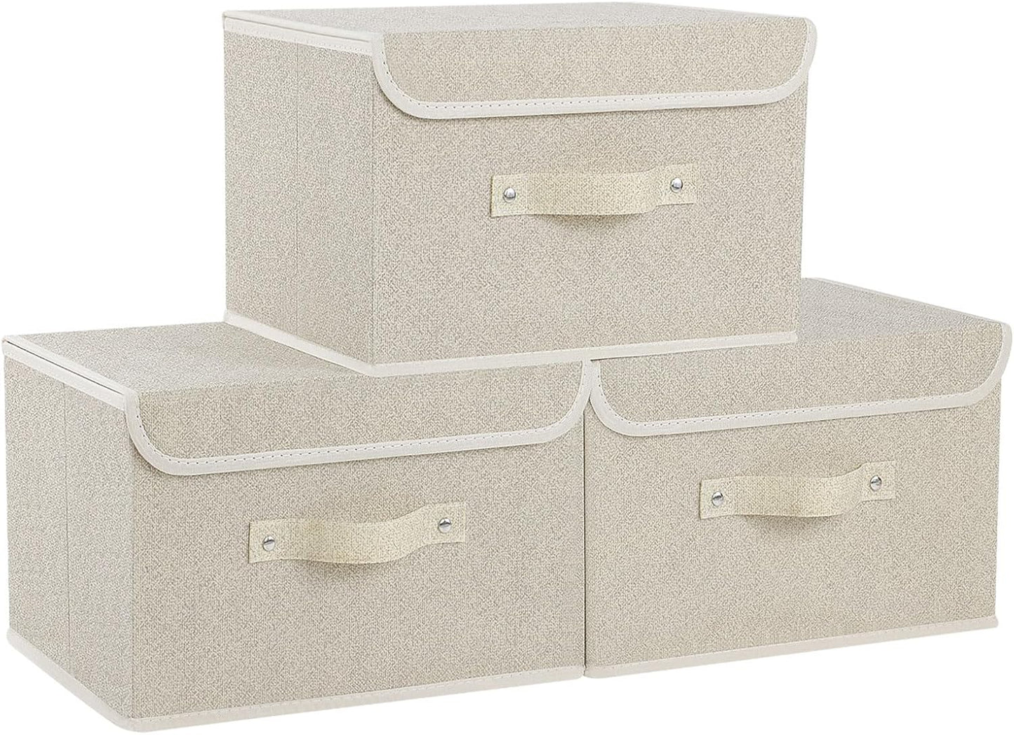 Fabric Storage Bins Cube Organizers with Flip-Top Lid and Handles,Storage Boxes for Organizing Home,Office,and Closet,Grey and Beige,3 Pack 13 X 9.1 X 7.9 in
