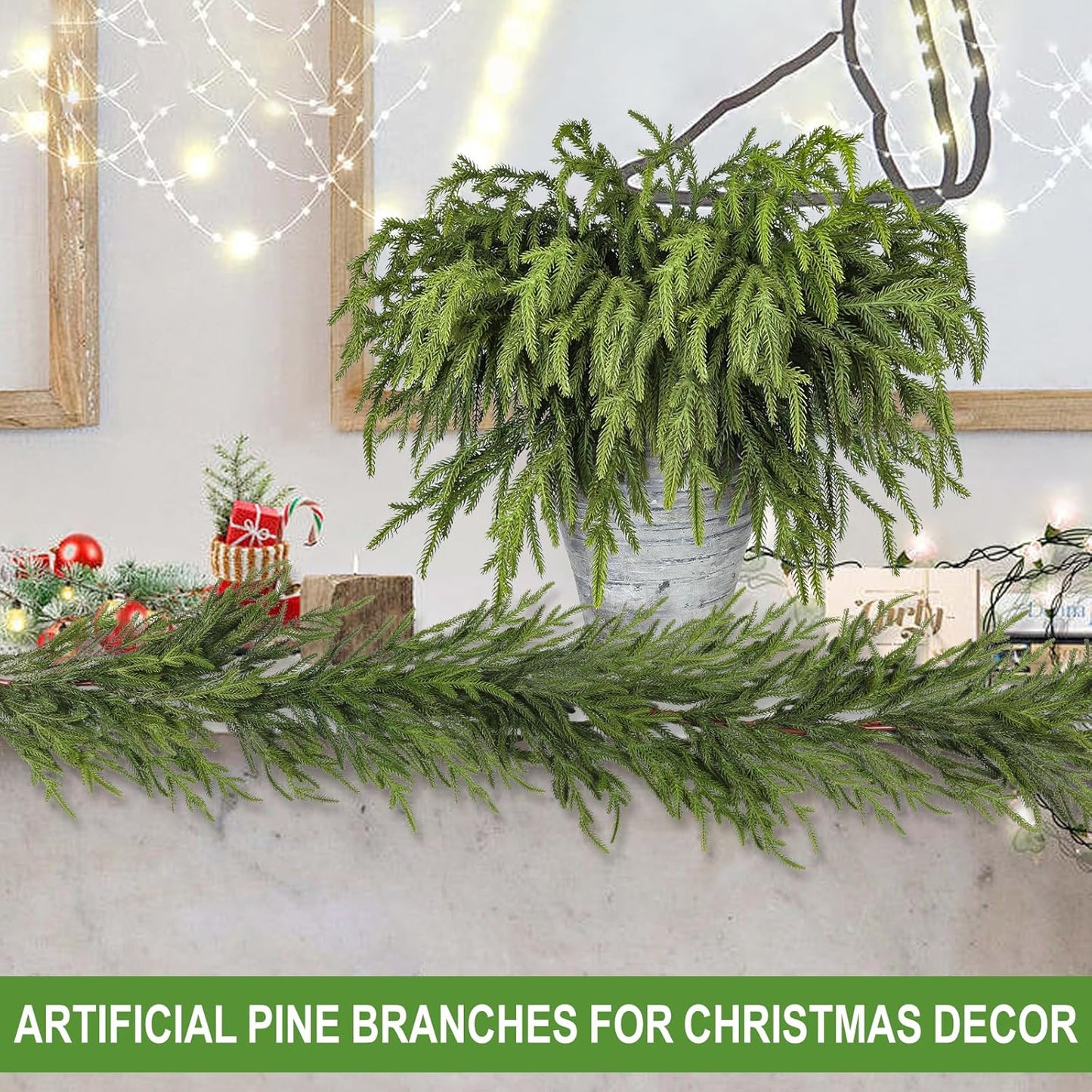 Artgar 24 Pcs Pine Branches - 18 Inch Artificial Green Pine Stem - Real Touch Christmas Greenery Pines Branches for DIY Flower Arrangement Home Indoor Christmas Decor