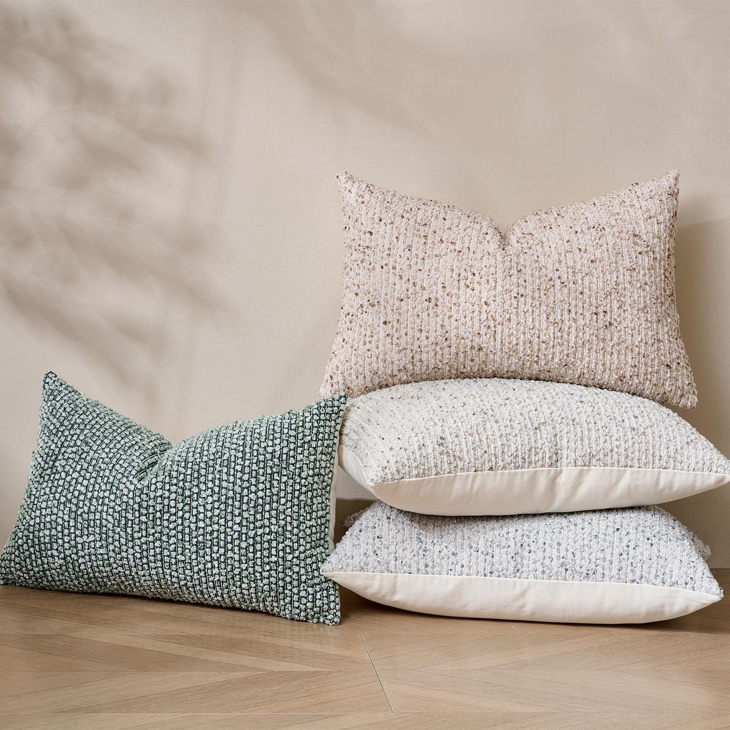 DEZENE Striped Throw Pillow Covers 12x20 Set of 2 Green Textured Polyester Chic Morden Boho Accent Farmhouse Rectangular Lumbar Decorative Couch Pillow Covers for Home Decor Bed Sofa Living Room