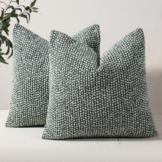 Striped Throw Pillow Covers 22x22 Set of 2 Green Textured Boucle Chic Morden Boho Accent Farmhouse Square Decorative Couch Pillow Covers for Home Decor Bed Sofa Living Room
