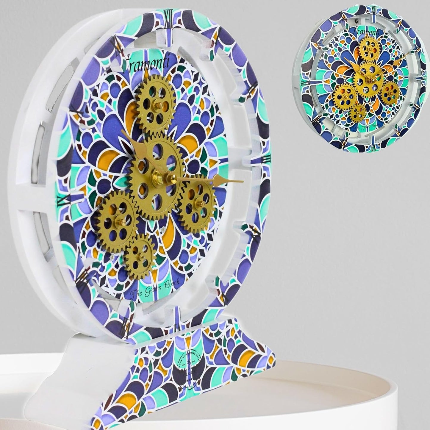 The Gears Clock Wall Clock Italy Collection with Moving Gears (Tramonti, 10 inch Round)