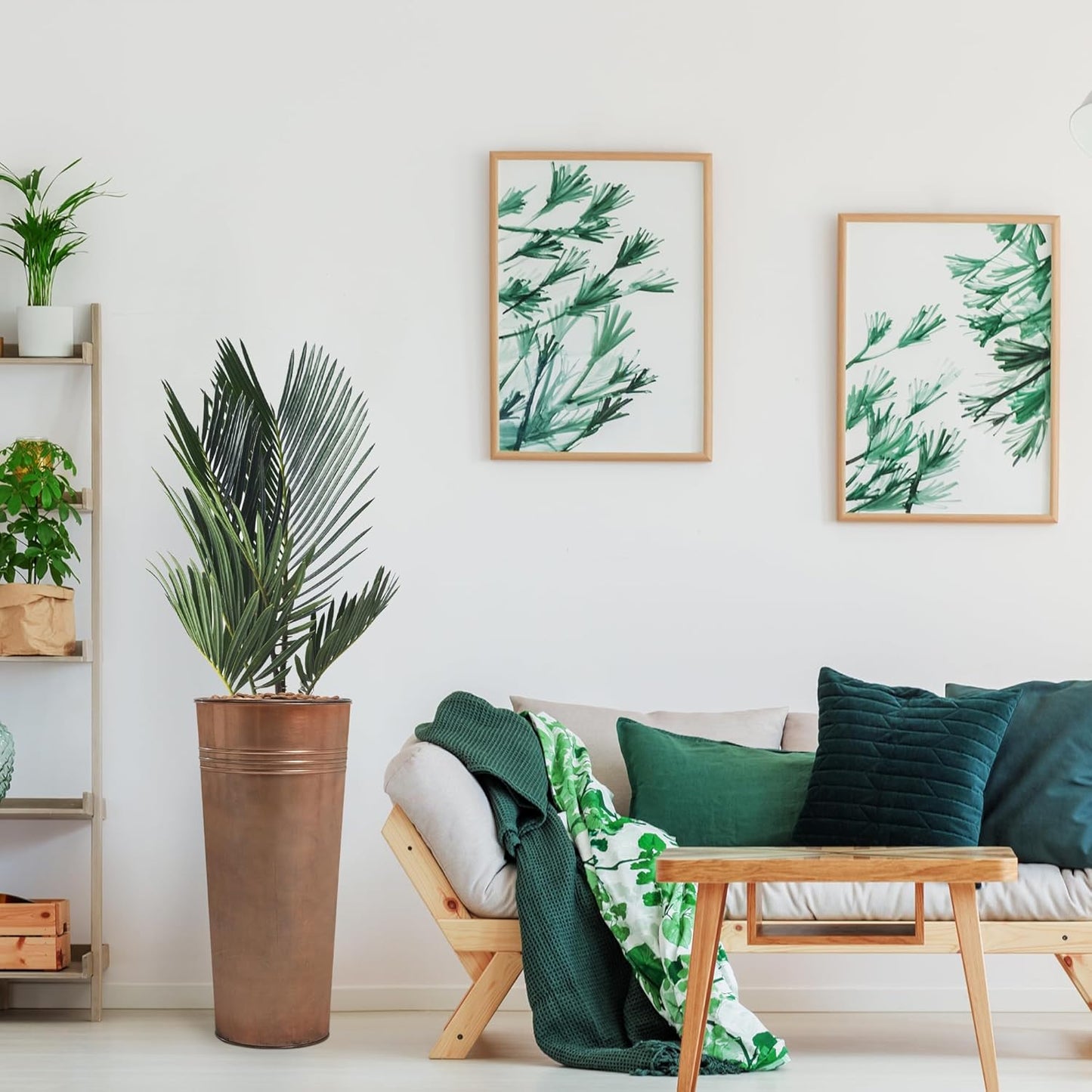 KOL 28'' Tall Galvanized Steel Planter Pot - Flower Pot with Water Level Indicator for Plants - 2 Pack Self Watering Planters - Round Bronze Powder Metal Planter Box - Indoor Outdoor Grande Plant