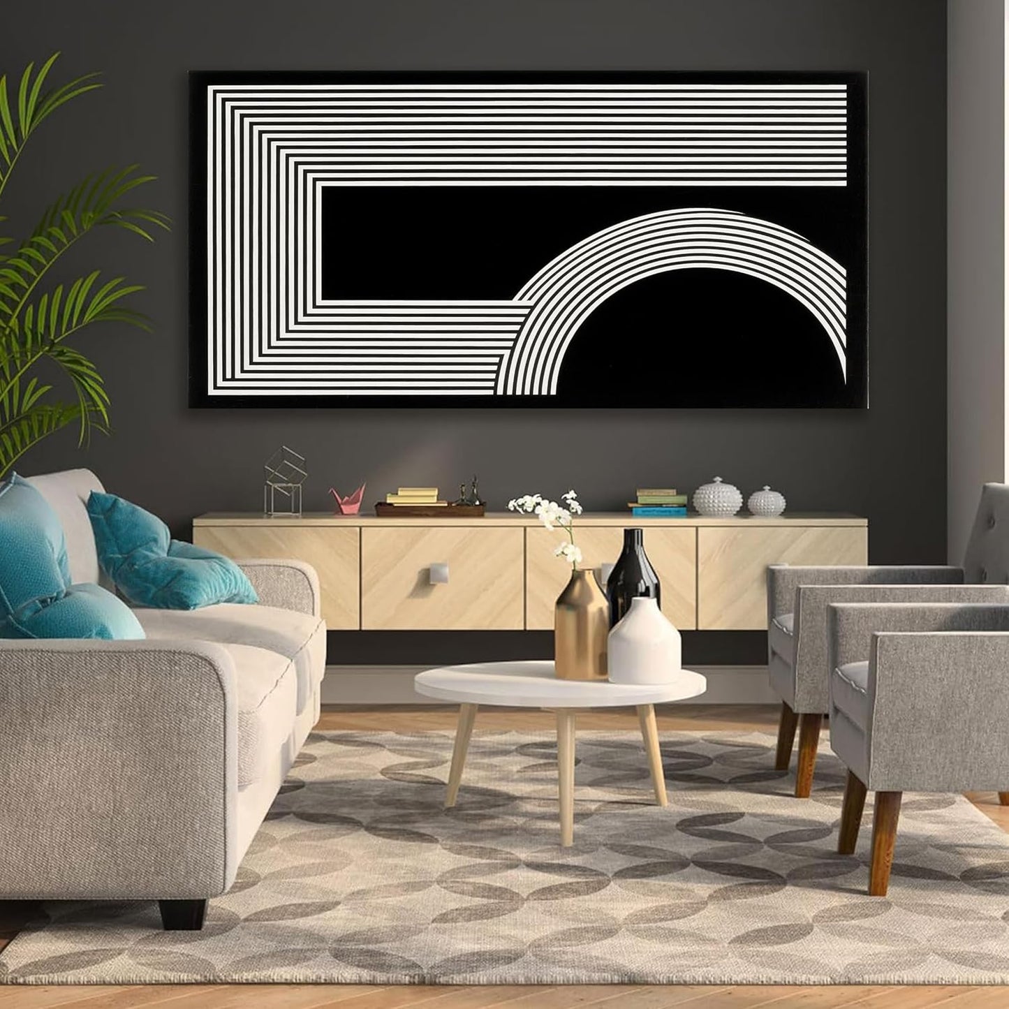 Large Abstract Wall Art Black And White Wall Art Geometric Line Wall Print Painting Artwork Canvas Art Wall Decor Simple Picture Artwork For Living Room Bedroom Office Home Wall Decor 29"X 58"