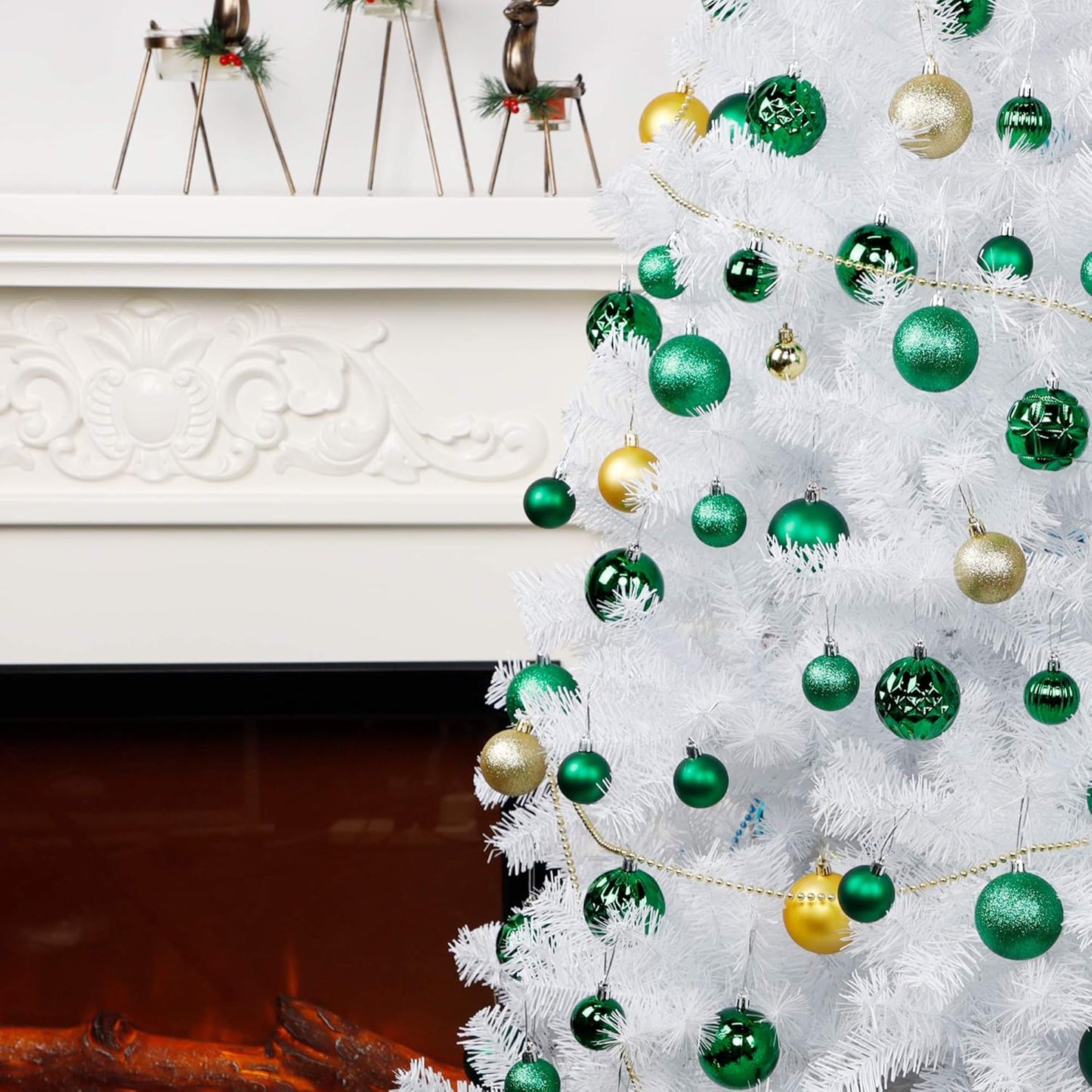 Lulu Home Christmas Ball Ornaments, 34 Ct 1.57" Pre-Strung Hanging Ornament Decorations, Xmas Shatterproof Plastic Balls for Holiday Party Wreath Garlands Trees, Green