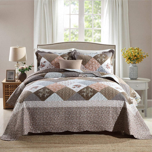 NEWLAKE Quilt Bedspread Sets-Checkered Floral Reversible Coverlet Set,King Size