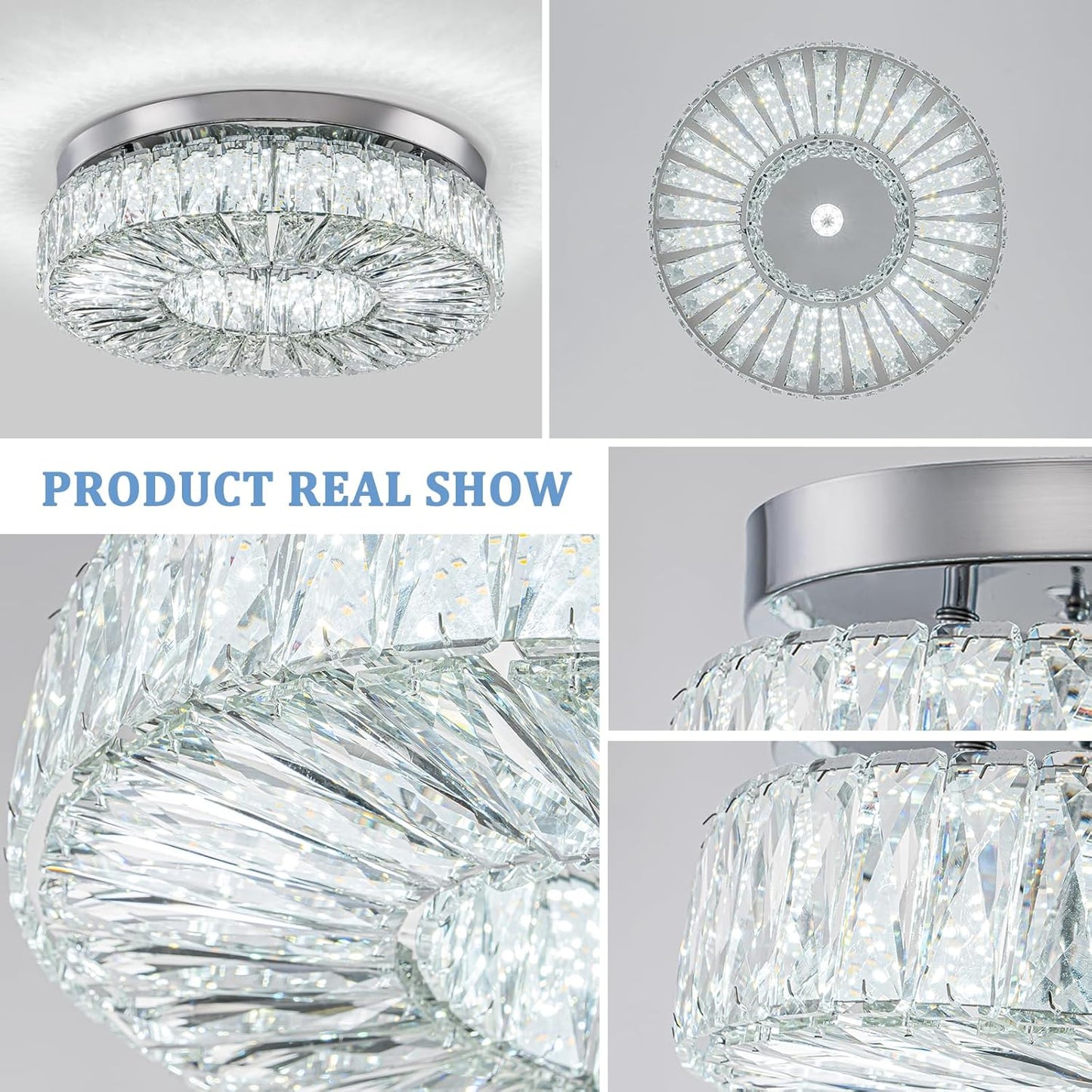 16.5 Inch Dimmable Chandelier with Remote Control LED Crystal Chandelier Modern Flush Mount Ceiling Light Fixtures for Living Room Bedroom Dining Room Entrance (dimmable-16.5")