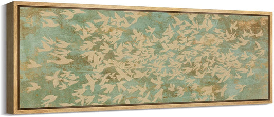 MUDECOR Large Framed Canvas Print Wall Art Rustic Birds in Flight Abstract Pattern Antique Retro Fine Art Illustrations Decorative Colorful for Bedroom - 60"x20"