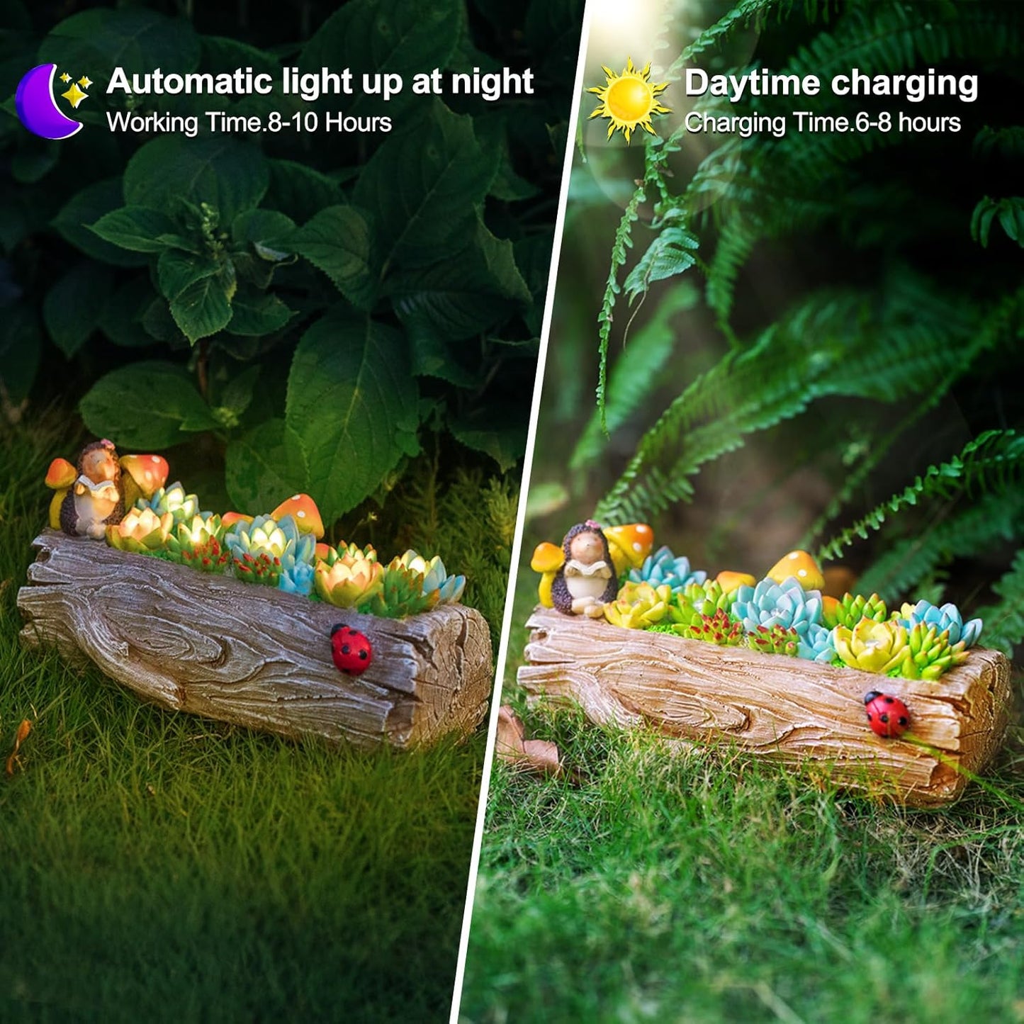 Garden Solar Figurine Light - Stump Succulent Solar Light Outdoor, Solar Powered Lighting Outside Decorations Yard Art Lawn Ornaments for Porch Patio Balcony - Succulent Gifts for Women Mom