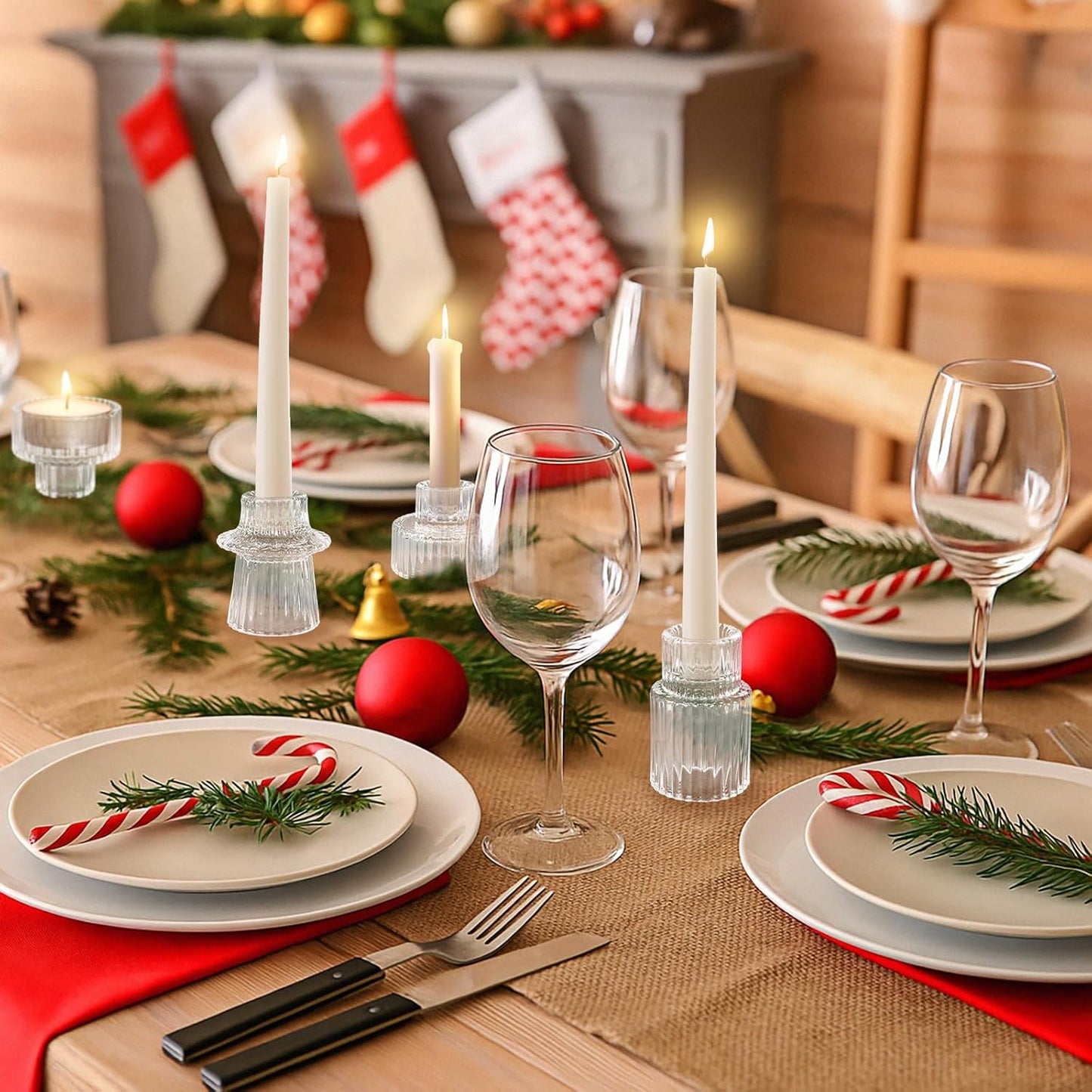 30 Pcs Glass Candlestick Holders Tealight Candle Holders, Double Side Taper Candle Holders for Dining Table Decor Birthday Centerpiece Wedding, Clear