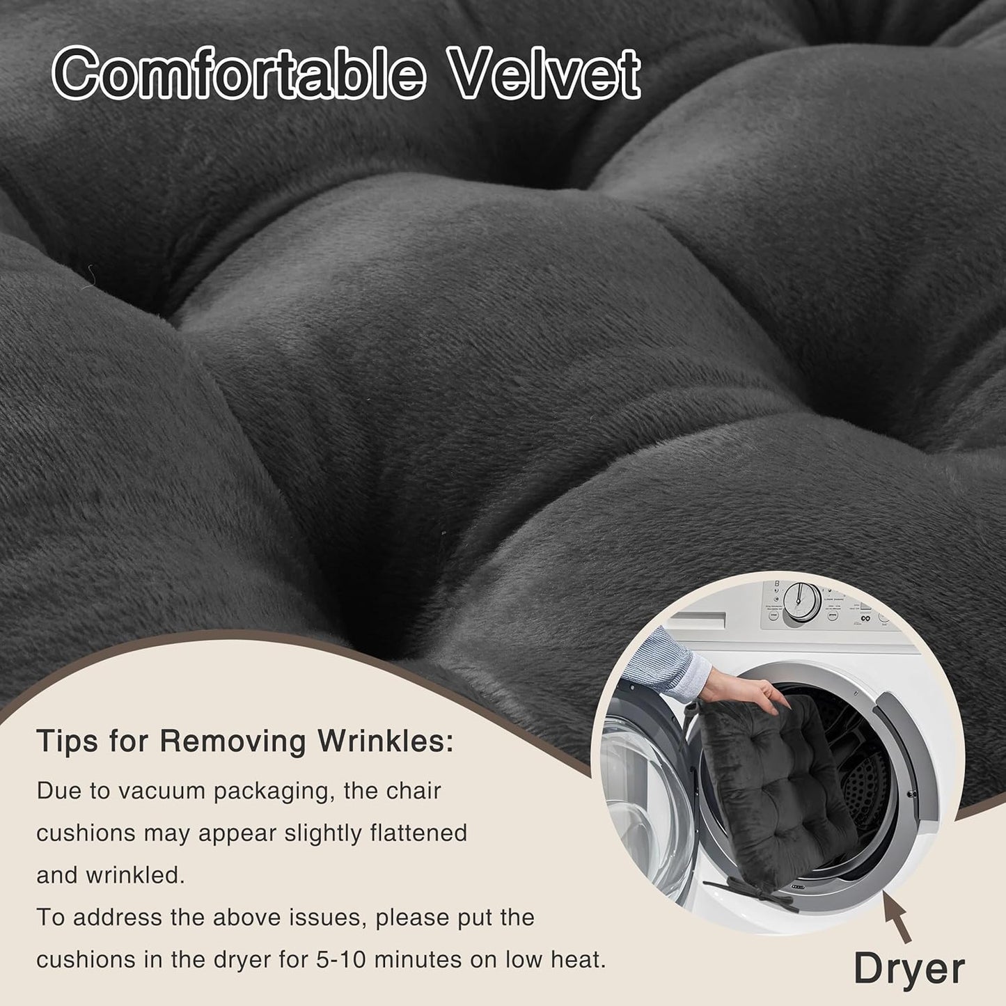 OVOV Chair Cushions for Dining Chairs Set of 6 Tufted Indoor Chair Pads with Ties Soft Square Seat Cushions for Kitchen Chairs 15.5"x15.5",Dark Grey