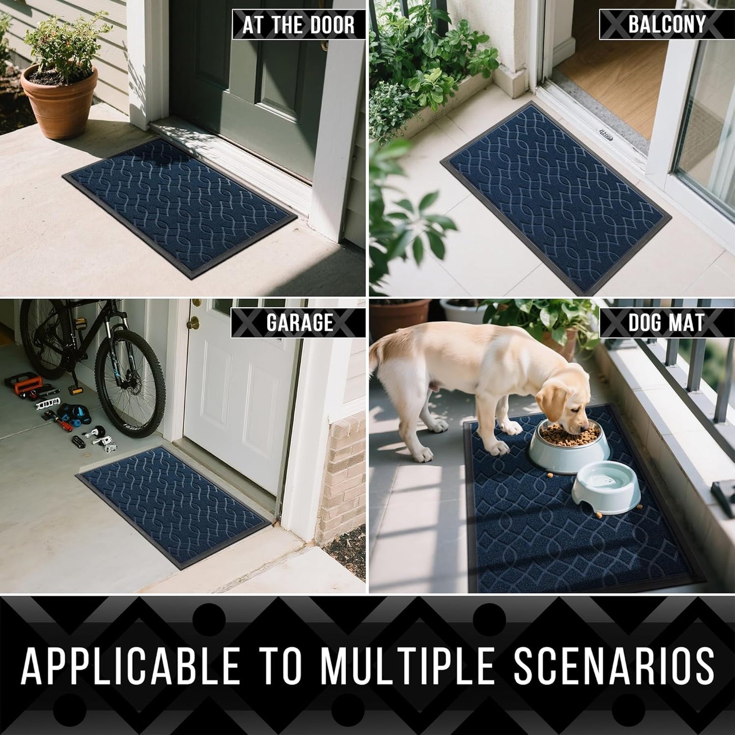 Yimobra Outdoor Mats for Front Door, All-Season Waterproof Door Mat Outside Entrance, All Weather Non-Slip Doormat, Stain and Fade Resistant, Easy Clean Patio Porch Indoor Entryway Mat, 36x24, Blue