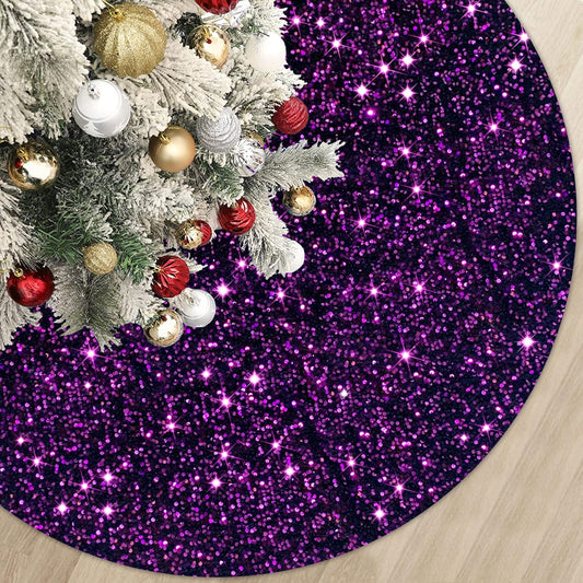 Purple Christmas Tree Skirts 21 Inch Xmas Tree Collar with Velvet Fabric Luxury Shiny Christmas Tree Mat Round Table TopTree Blanket Decoration for Happy New Year Christmas Party Holiday Birthday
