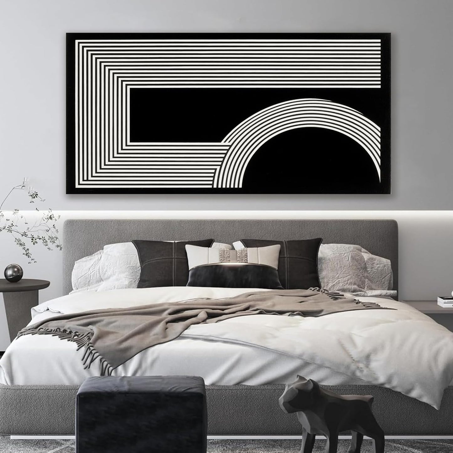 Large Abstract Wall Art Black And White Wall Art Geometric Line Wall Print Painting Artwork Canvas Art Wall Decor Simple Picture Artwork For Living Room Bedroom Office Home Wall Decor 29"X 58"