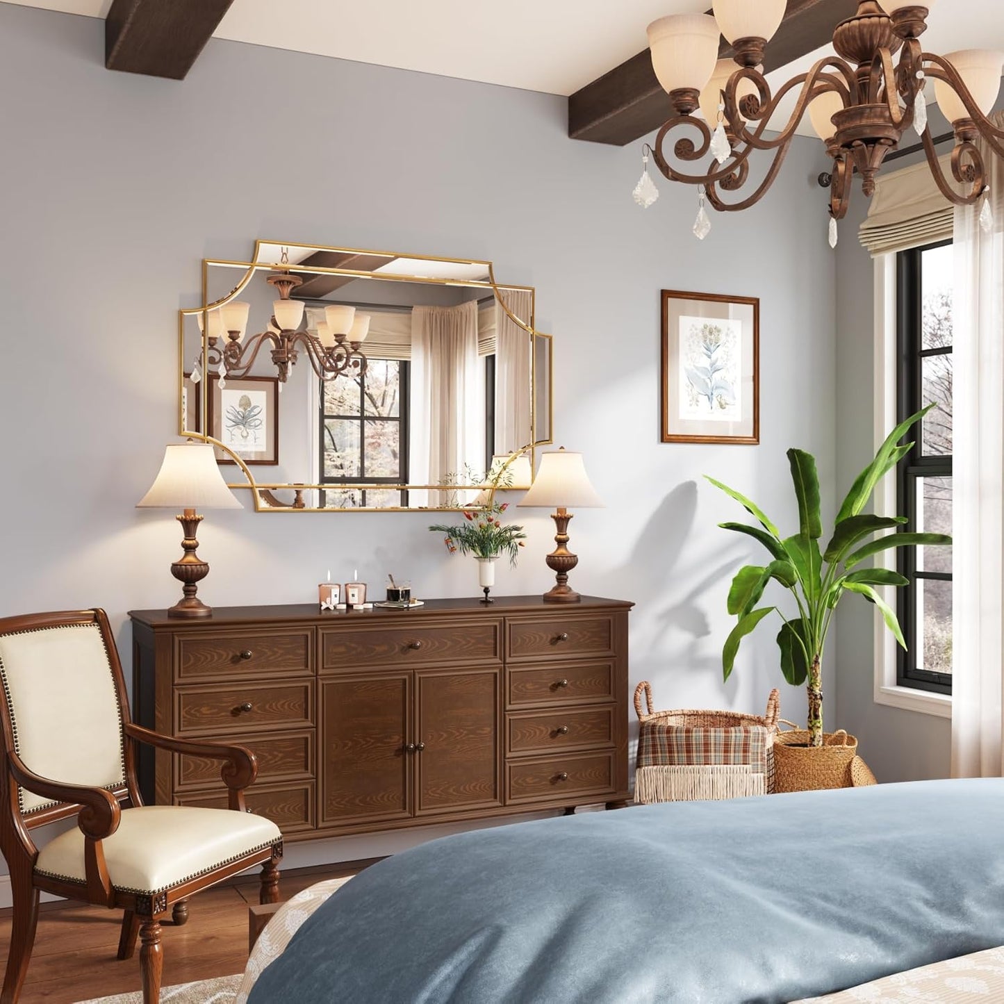 Kelly Miller 32"x48" Large Gold Mirror for Wall, Modern Decorative Mirror Rectangle Wall Vanity Mirror Bevelled Full Length for Bathroom Living Room Bedroom Farmhouse Fireplace Entryway