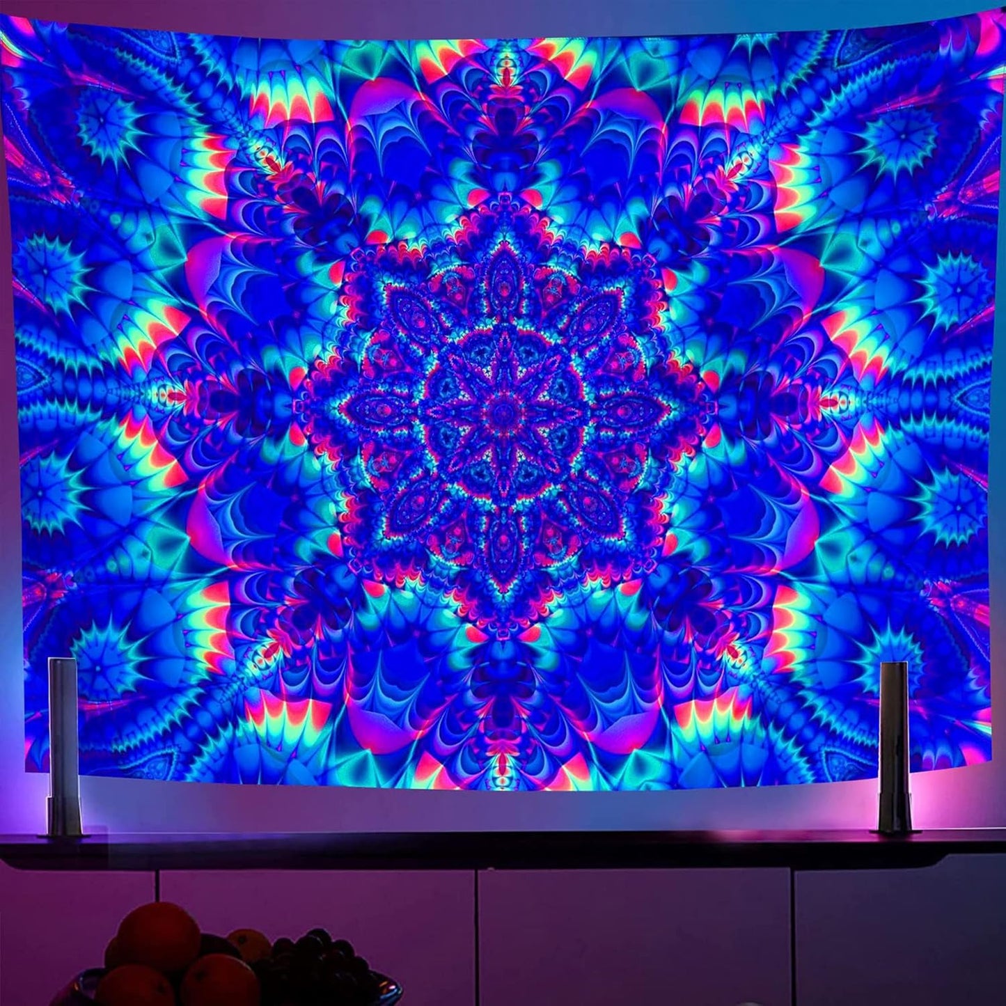 OSVINO Blacklight Mandala Tapestry 59"x51" Glow In The Dark Psychedelic Boho Tapestry Colorful Backdrop Bohemian Room Decor UV Reactive Hippie Wall Posters for Bedroom, Mandala,