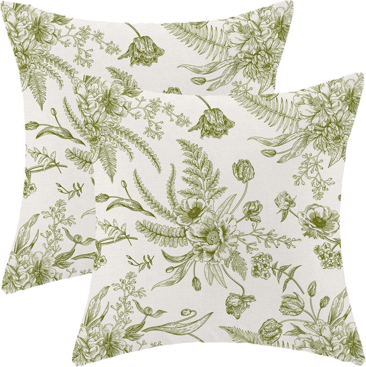 CXMEIFLY Sage Green Spring Pillow Covers 16 x 16 Inch Set of 2 for Chinoiserie Flowers Decor Throw Pillows Floral Leaves Seasonal Plant Outdoor Decorative Cushion Cases for Couch Bed Decorations