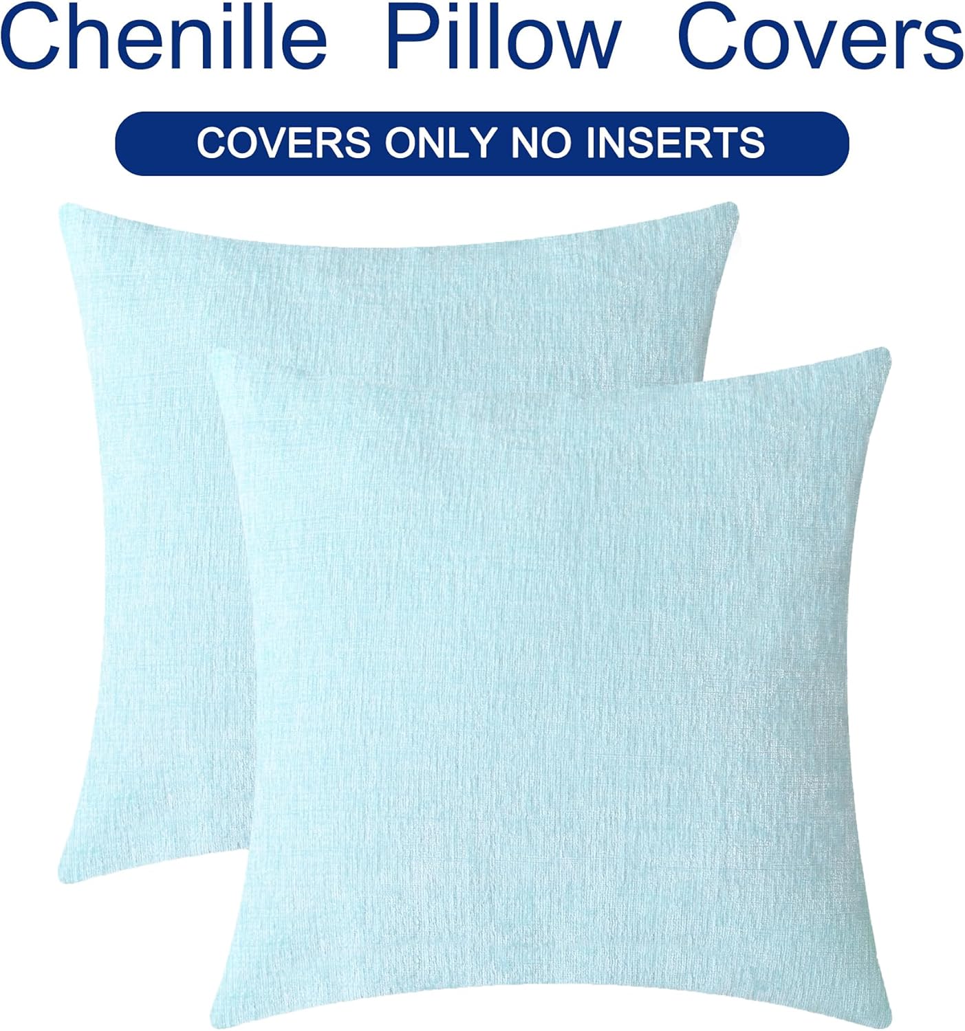 CaliTime Throw Pillow Covers Decorative 24 X 24 Inches Pack of 2 Cozy Chenille Cushion Cases for Couch Sofa Bed Living Room Home Light Blue Grey