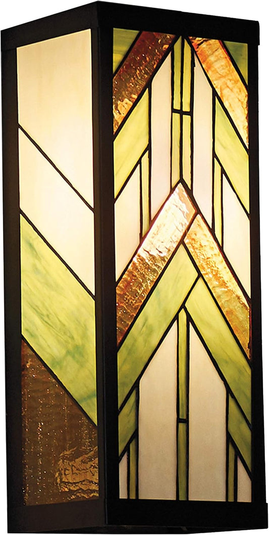 RIVER OF GOODS Art Deco Stained Glass Outdoor Light Fixture - 16.25" H - Decorative Porch Light - Green