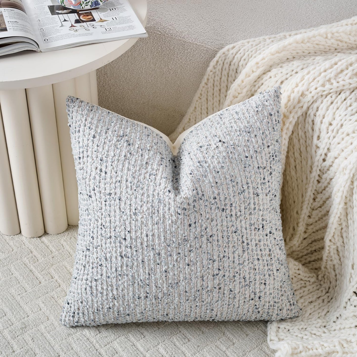 Striped Throw Pillow Covers 20x20 Set of 2 Blue Textured Boucle Chic Morden Boho Accent Farmhouse Square Decorative Couch Pillow Covers for Home Decor Bed Sofa Living Room