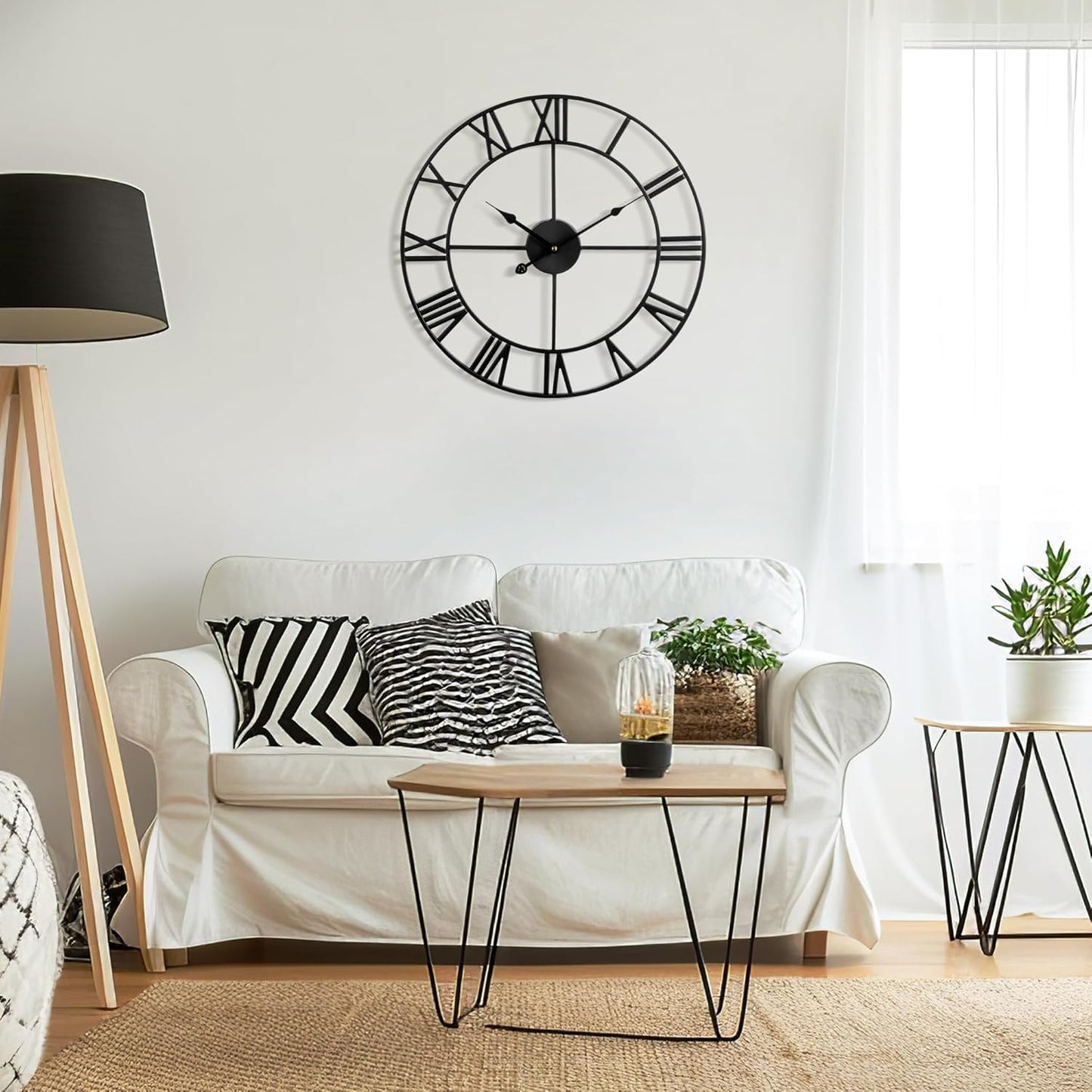 Large Wall Clock for Living Room Decor - 60cm/ 24 Inches Silent Non-Ticking Metal Wall Clocks Battery Operated, Vintage Decorative Modern Wall Clock for Bedroom, Office, Farmhouse Decor
