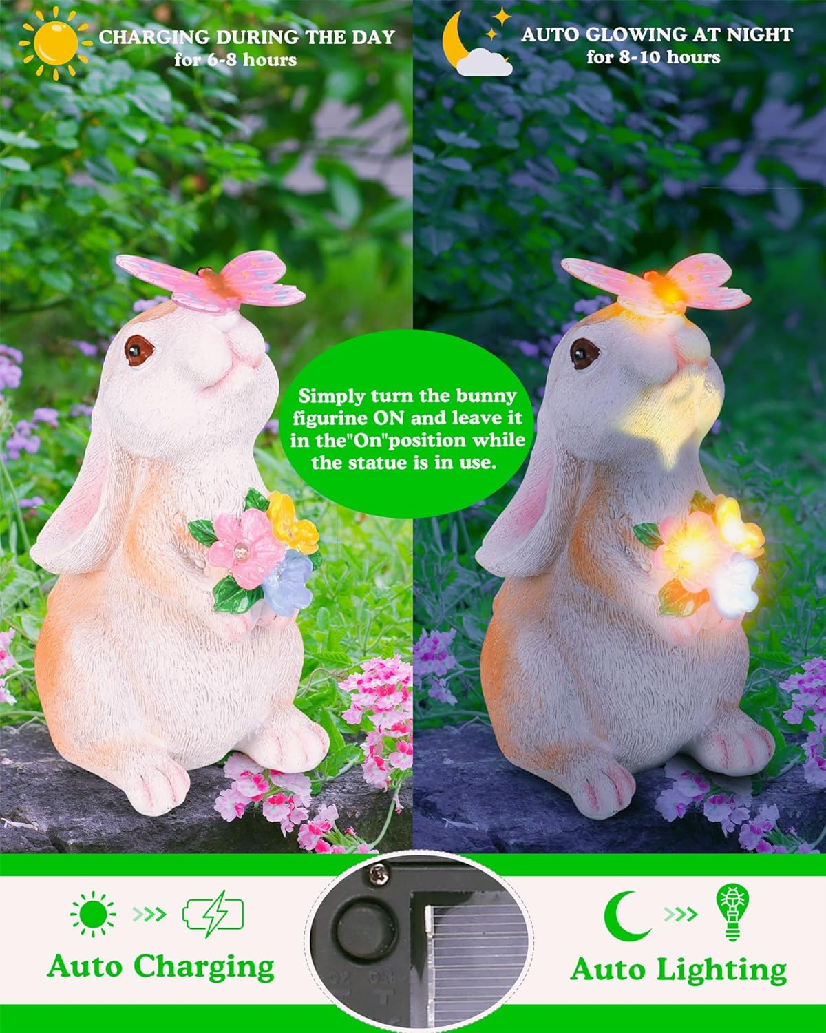 Vermeyen Solar Garden Statues Outdoor Decor-Yard Decorations for Patio,Balcony,Backyard,Lawn Ornaments-Easter Bunny Figurines with LED Light-Unique Birthday Gardening Gifts for Women,Mom,Grandma