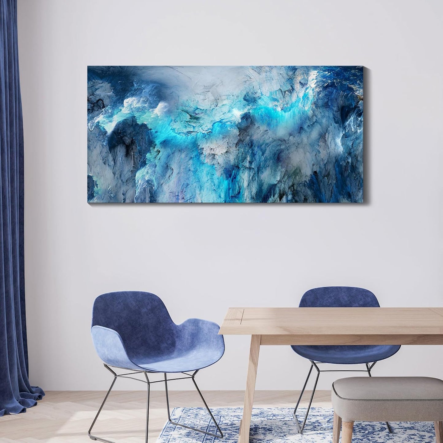 Mofutinpo Blue Wall Art Large Canvas Art | Modern Contemporary Wall Decor for Living Room, Bedroom, and Office | Serene Blue Abstract Masterpiece | Ready-to-Hang Home Decorations Artwork for Walls 24 ×48in