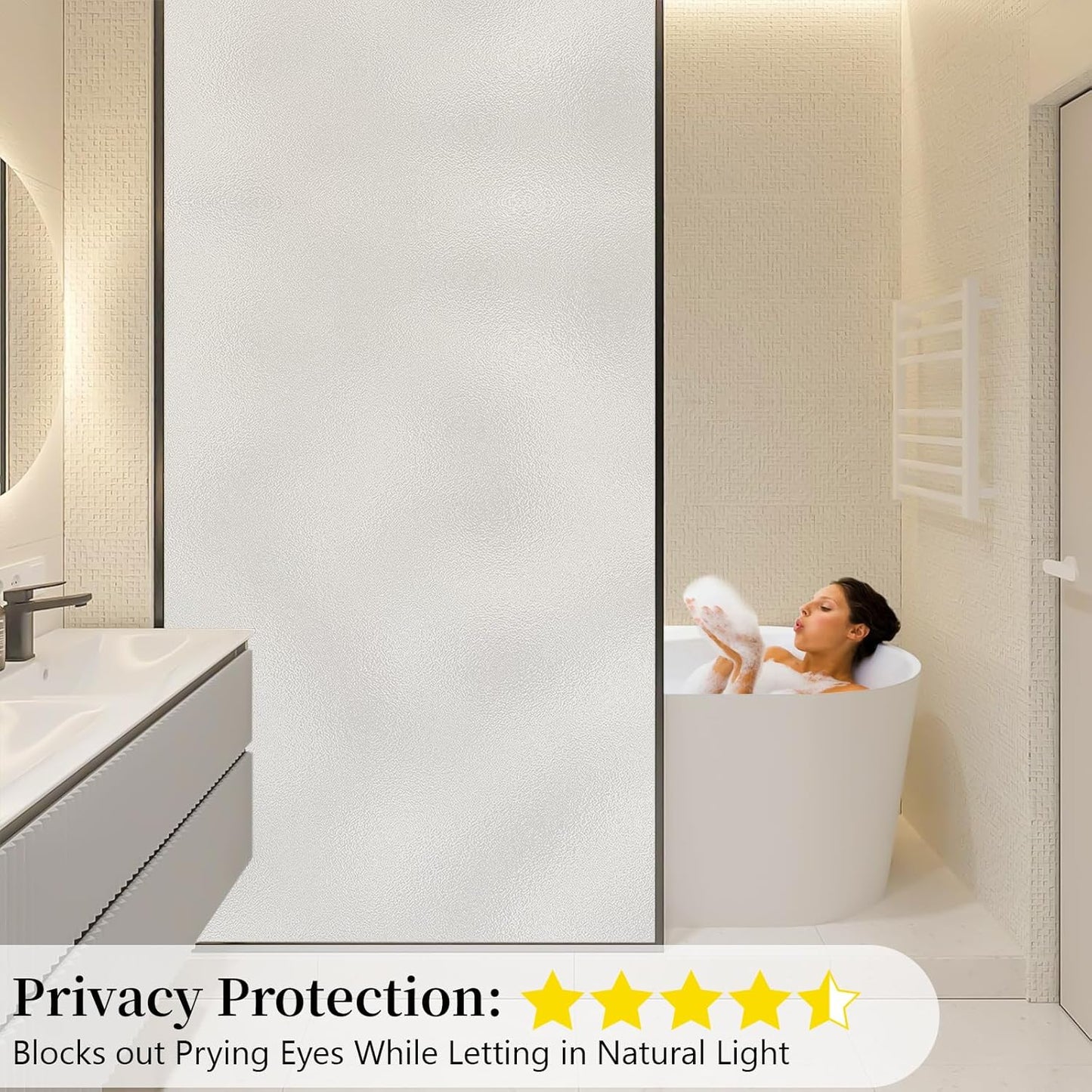 Niviy Frosted Glass Window Privacy Film 78.7 x 23.6 Inch Static Cling Bathroom Window Frosting Film Day and Night Privacy Windows Cling Home Glass Door Cover