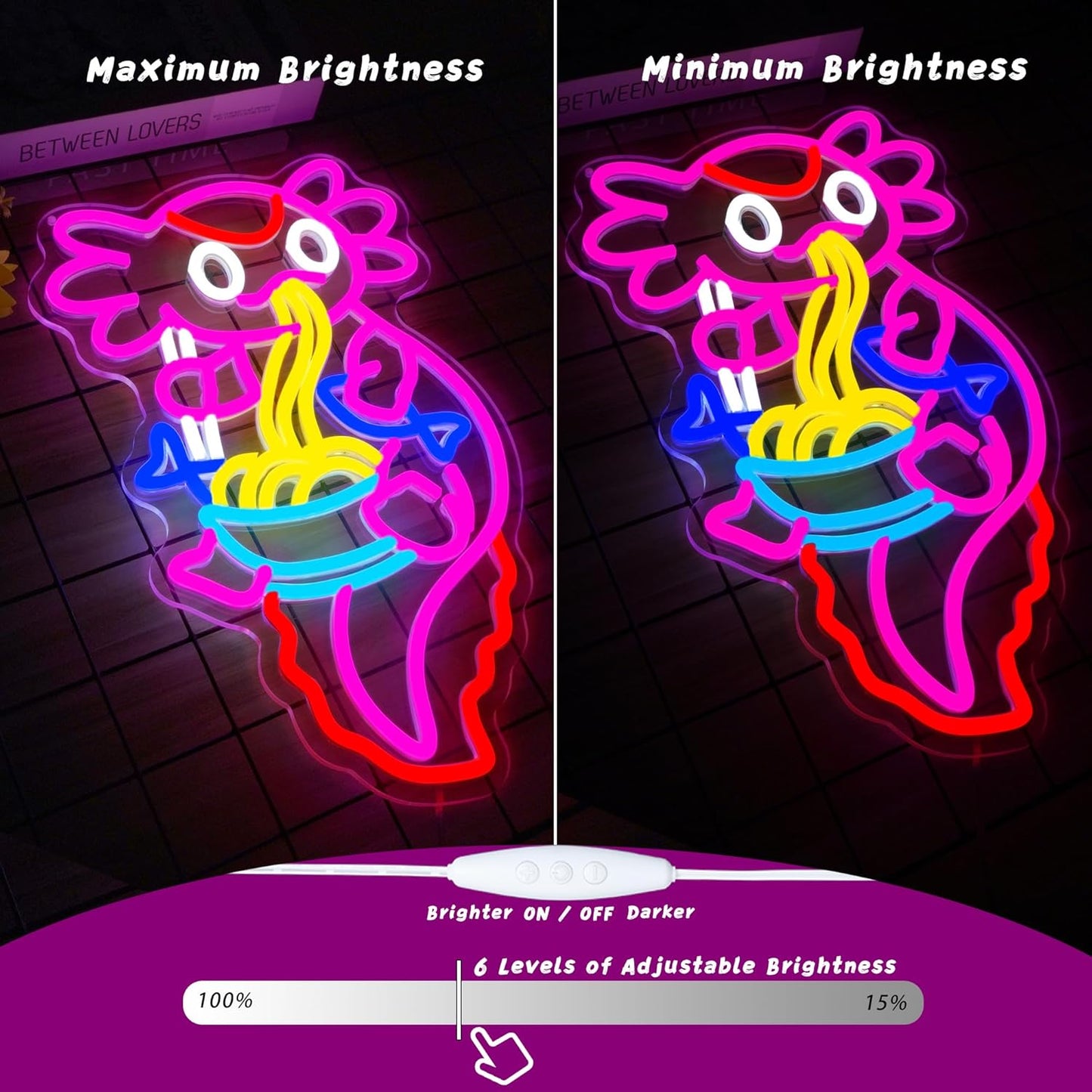 Axolotl Ramen Neon Sign for Wall Decor Dimmable Axolotl Eating Noodles LED Neon Light Cut Japanese Neon Sign Anime Neon Signs for Japan Restaurant, Home Wall Art and Kitchen Decor(15.7 * 9.7inch)