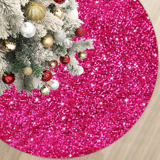 MODFUNS Glitter Christmas Tree Skirt Hot Pink Sparkly Tree Skirt 60 Inch Christmas Tree Mat Large Sequins Xmas Tree Skirt Rustic Shiny Tree Carpet Velvet Tree Cover Skirt for Xmas Celebration Decor
